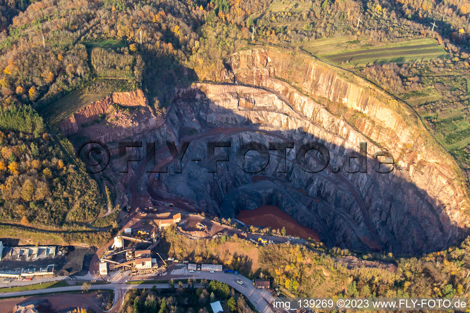Aerial photograpy of Quarry Albersweiler Basalt AG in Albersweiler in the state Rhineland-Palatinate, Germany