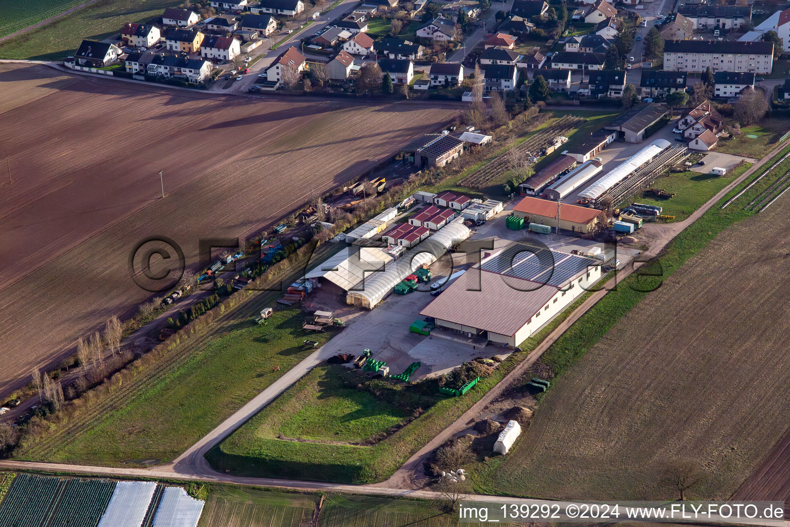 Organic farm Kugelmann in Kandel in the state Rhineland-Palatinate, Germany from above