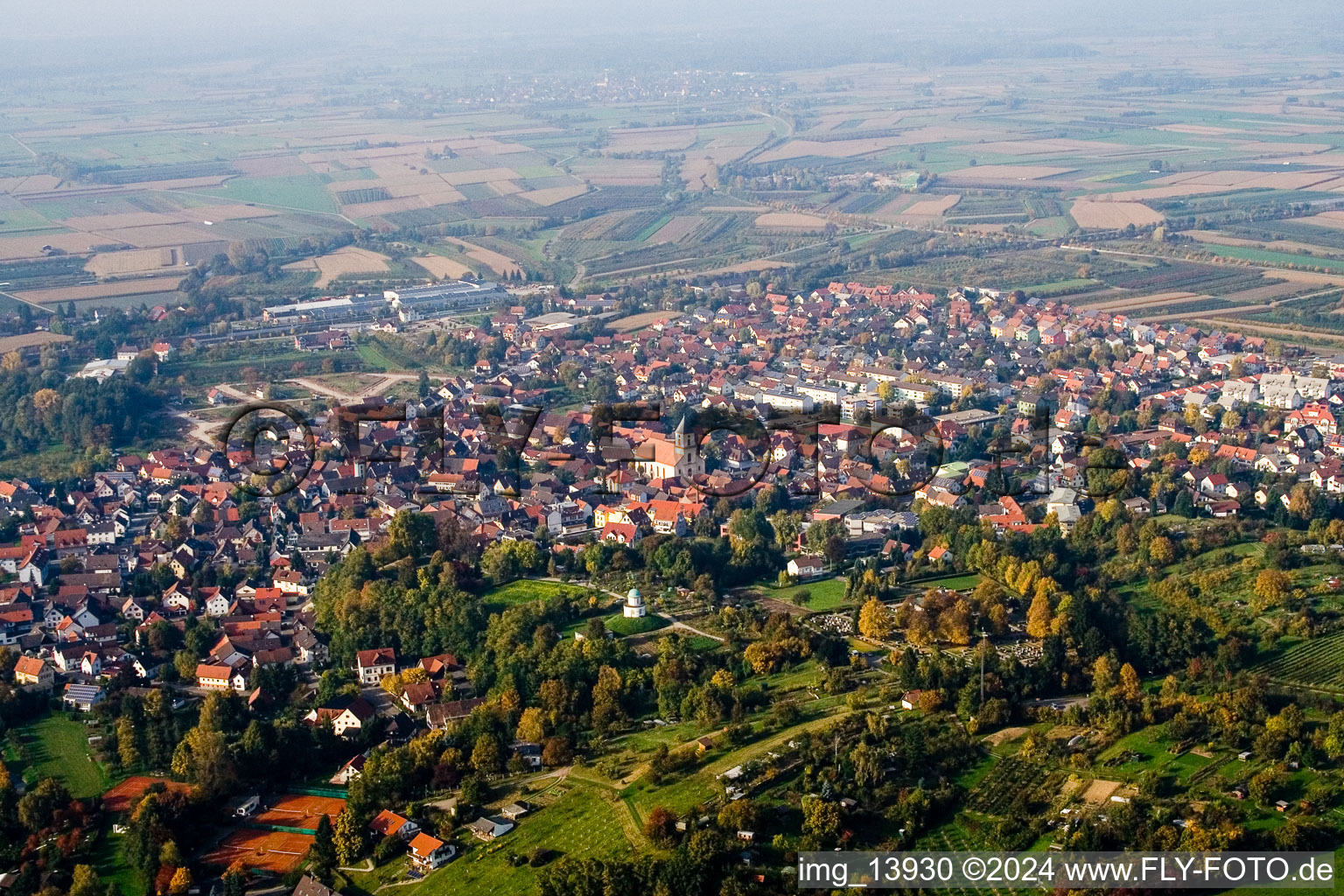 Aerial view of Renchen in the state Baden-Wuerttemberg, Germany