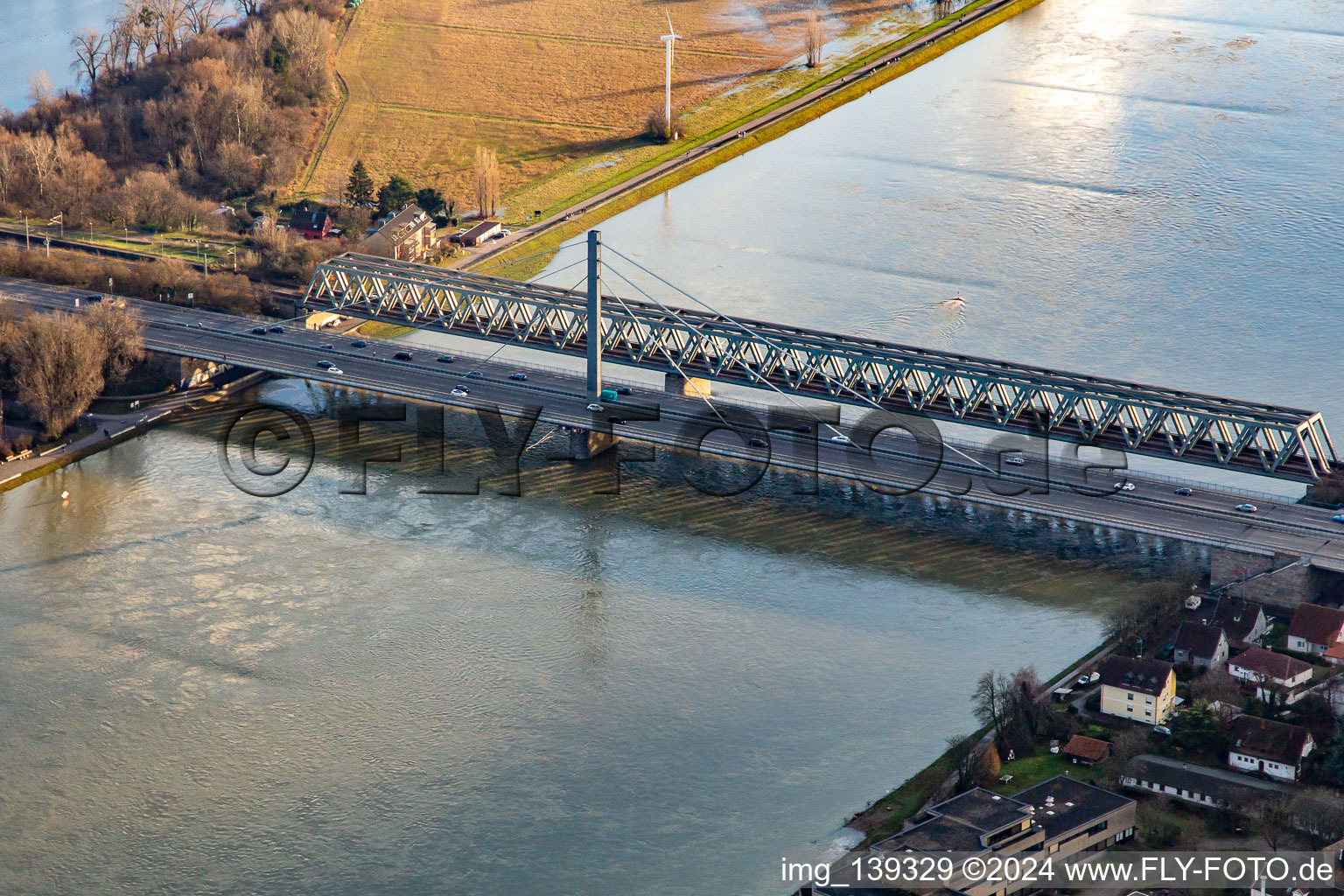 Rhine bridges Maxau in the district Knielingen in Karlsruhe in the state Baden-Wuerttemberg, Germany