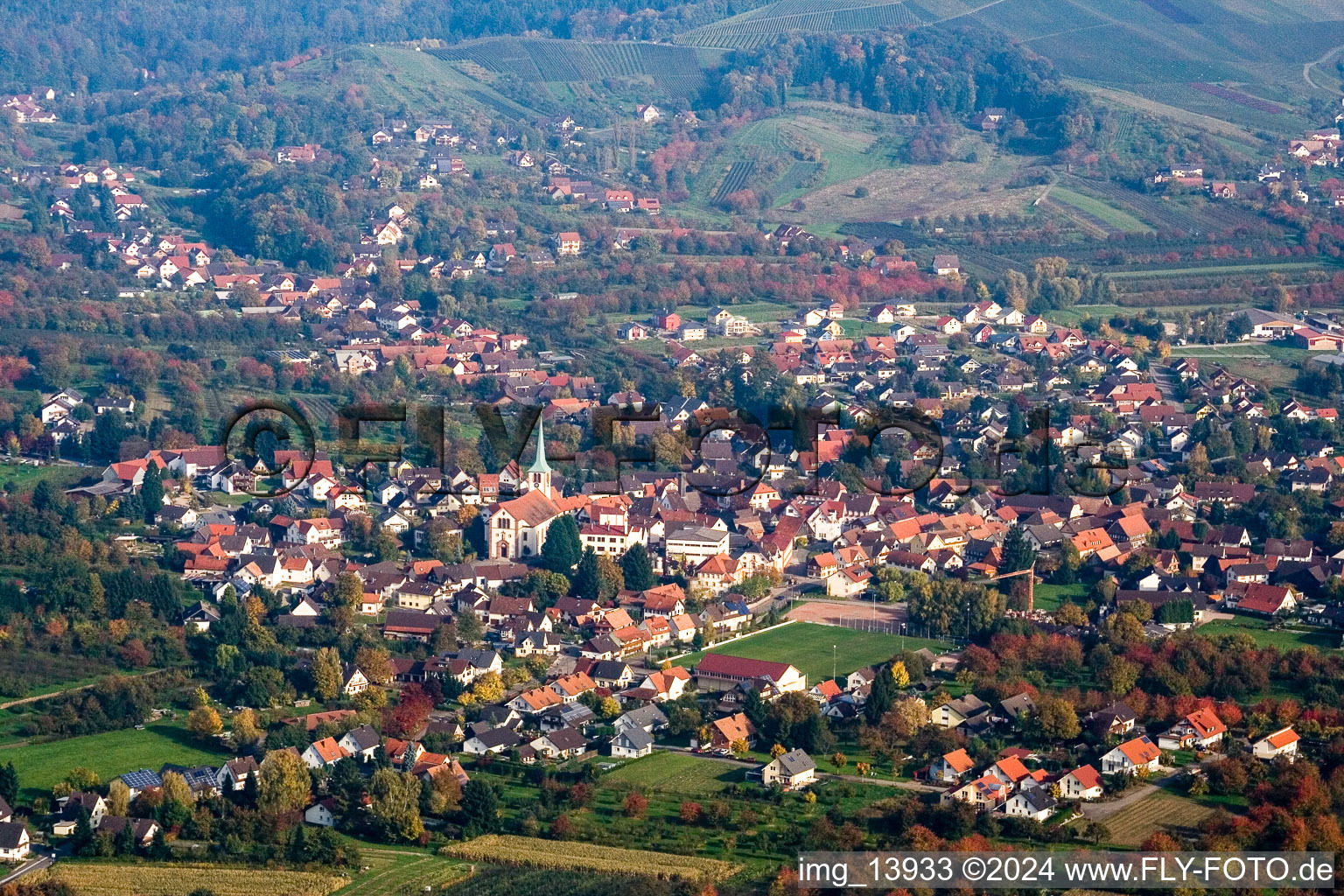 Town View of the streets and houses of the residential areas in the district Ulm in Renchen in the state Baden-Wurttemberg, Germany