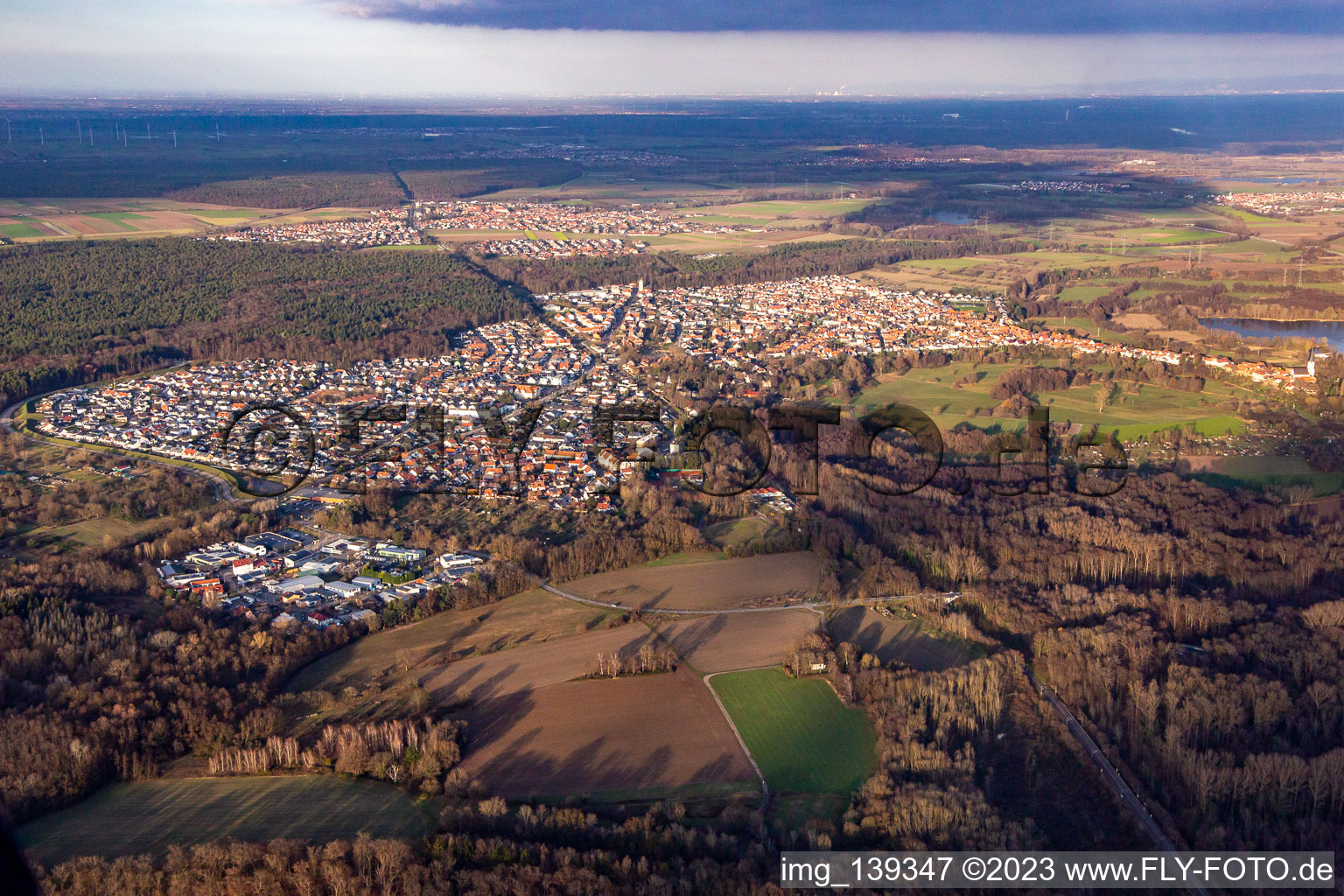 In winter from the southwest in Jockgrim in the state Rhineland-Palatinate, Germany