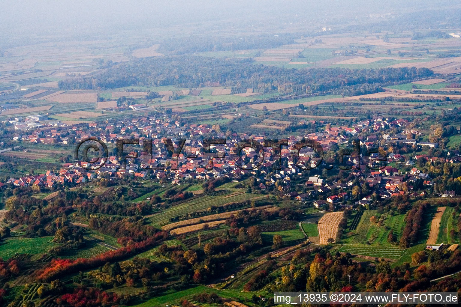 Oblique view of District Ulm in Renchen in the state Baden-Wuerttemberg, Germany