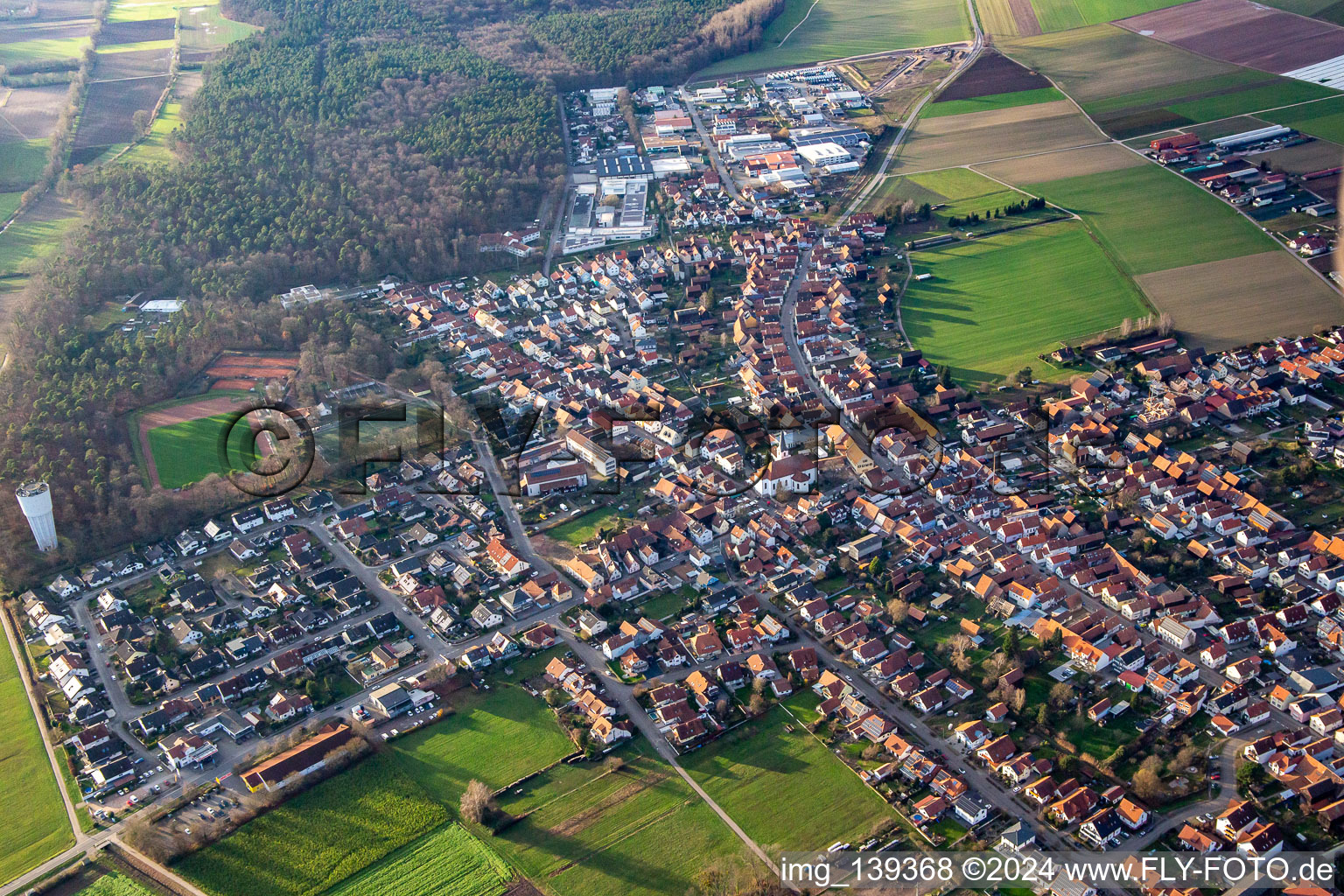 From the southeast in winter in Hatzenbühl in the state Rhineland-Palatinate, Germany