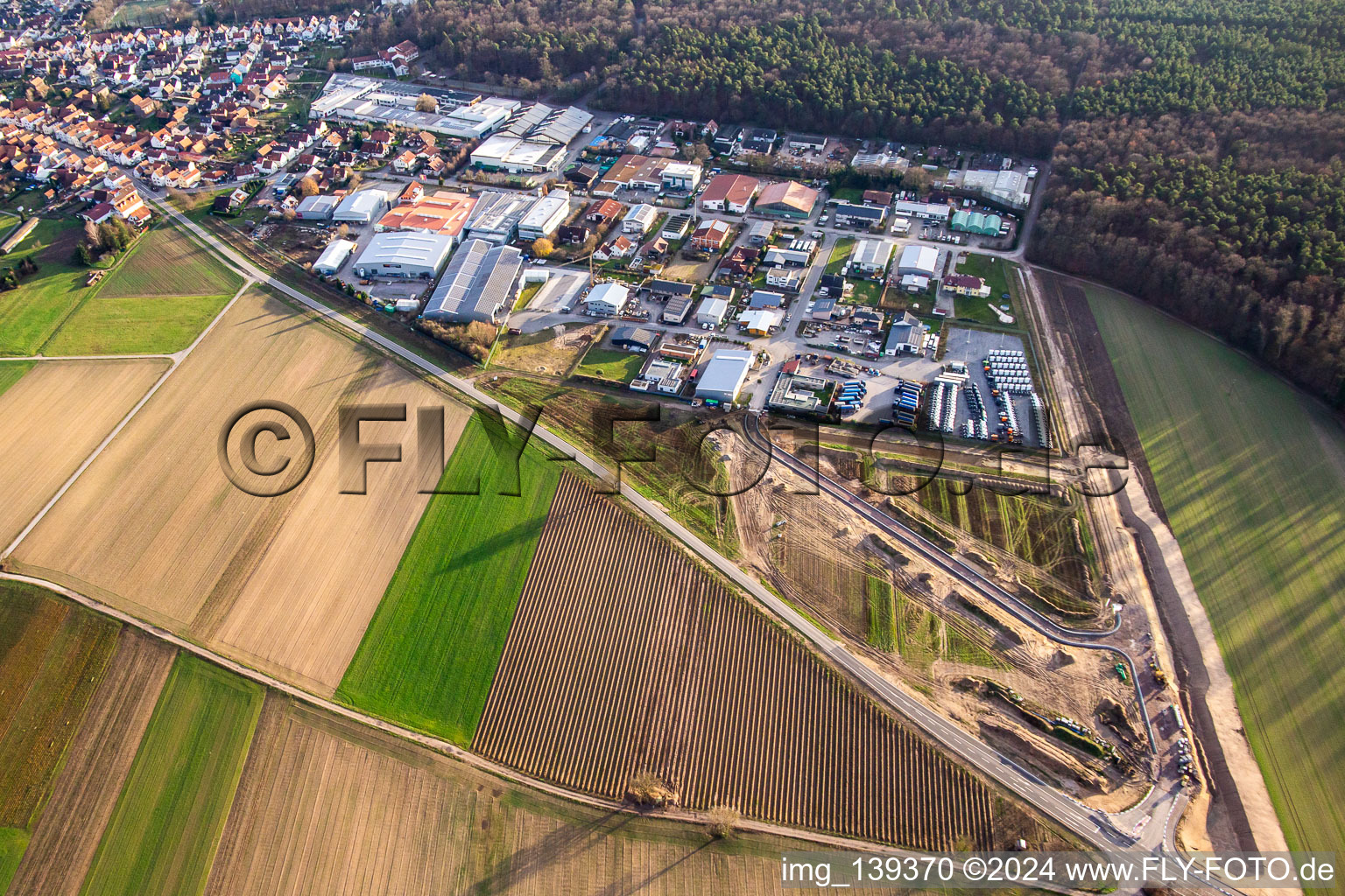 Aerial photograpy of Expansion area of the Gereutäcker commercial area in Hatzenbühl in the state Rhineland-Palatinate, Germany