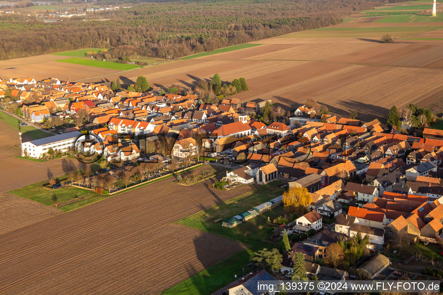 Cemetery from the southwest in the district Hayna in Herxheim bei Landau in the state Rhineland-Palatinate, Germany