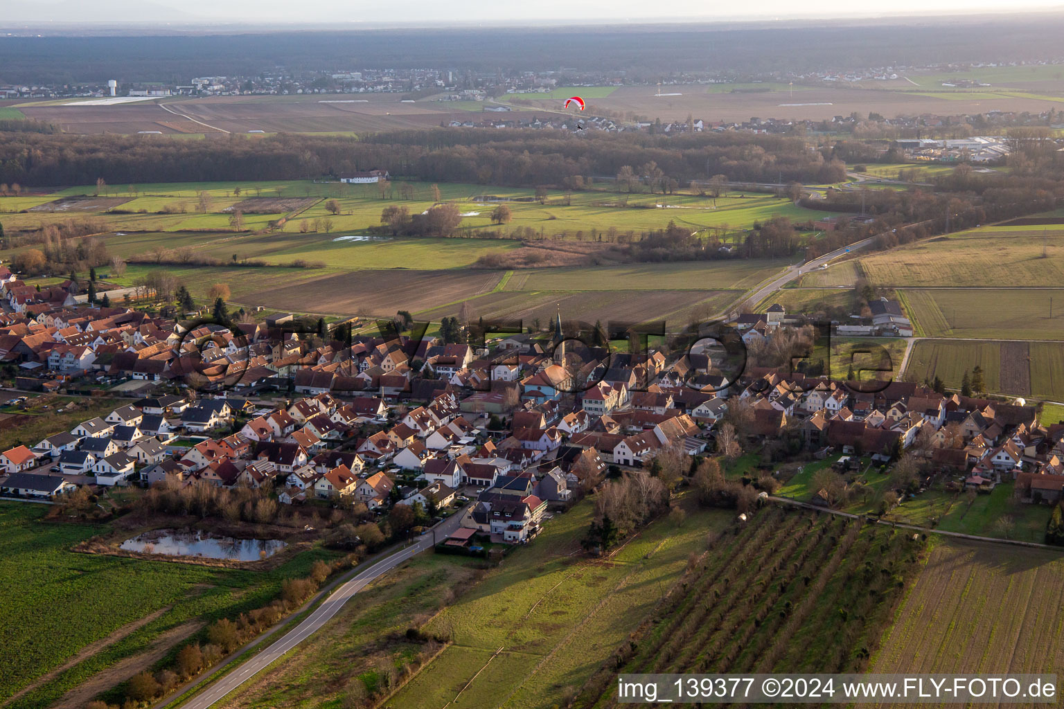 Aerial view of From the north in Erlenbach bei Kandel in the state Rhineland-Palatinate, Germany