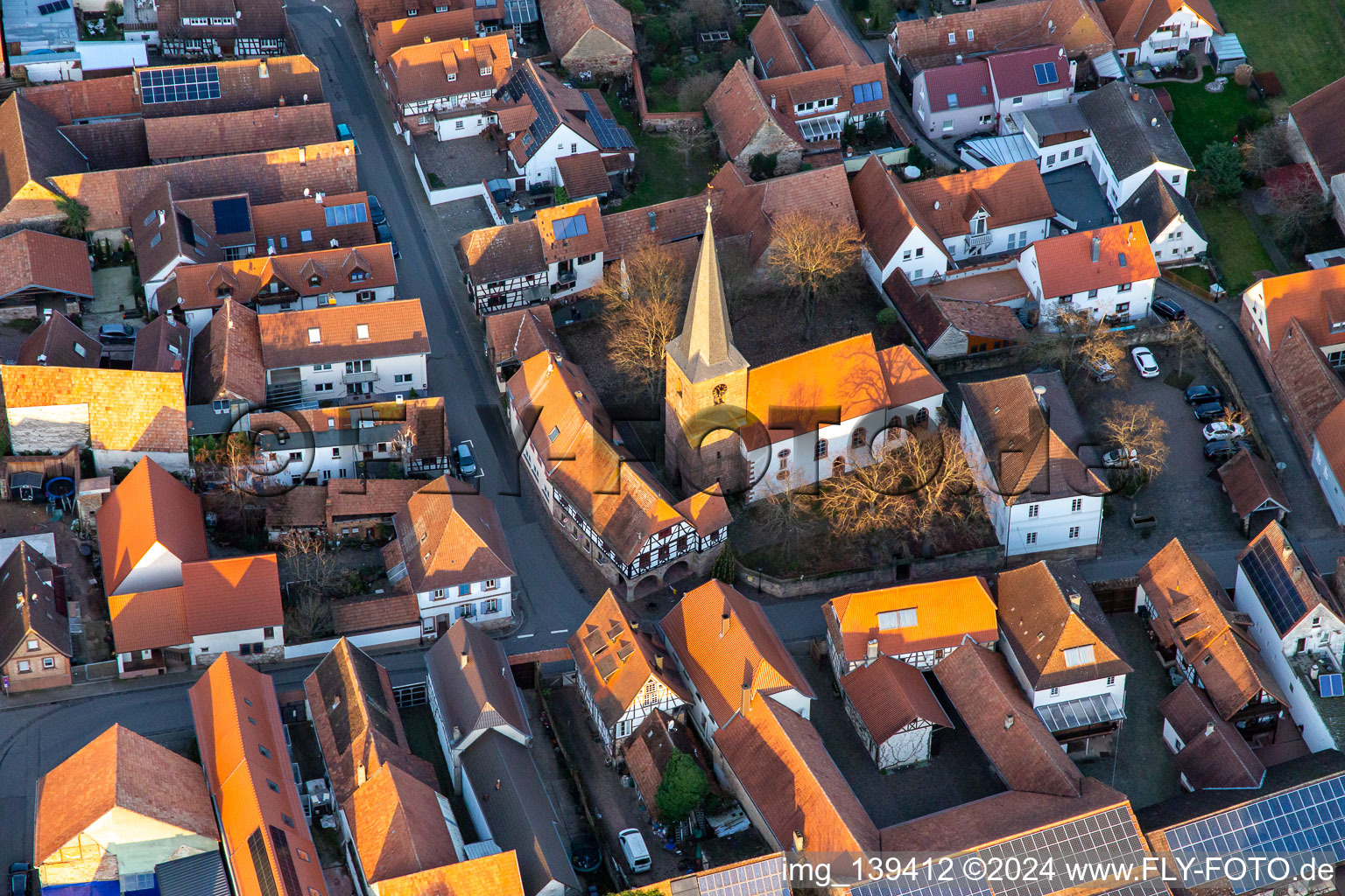 Church from the south in the district Heuchelheim in Heuchelheim-Klingen in the state Rhineland-Palatinate, Germany