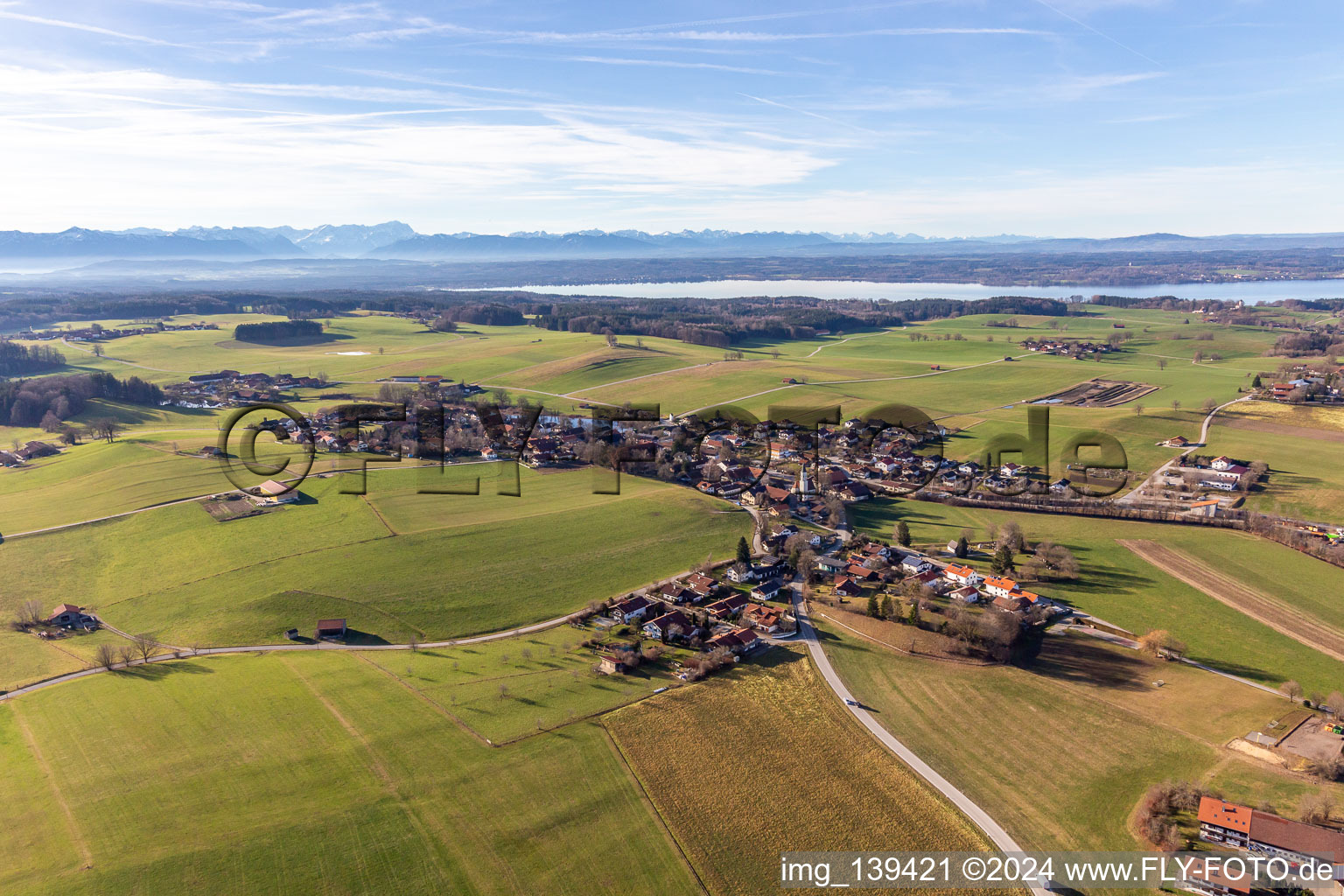 Aerial view of Cemetery in the district Degerndorf in Münsing in the state Bavaria, Germany