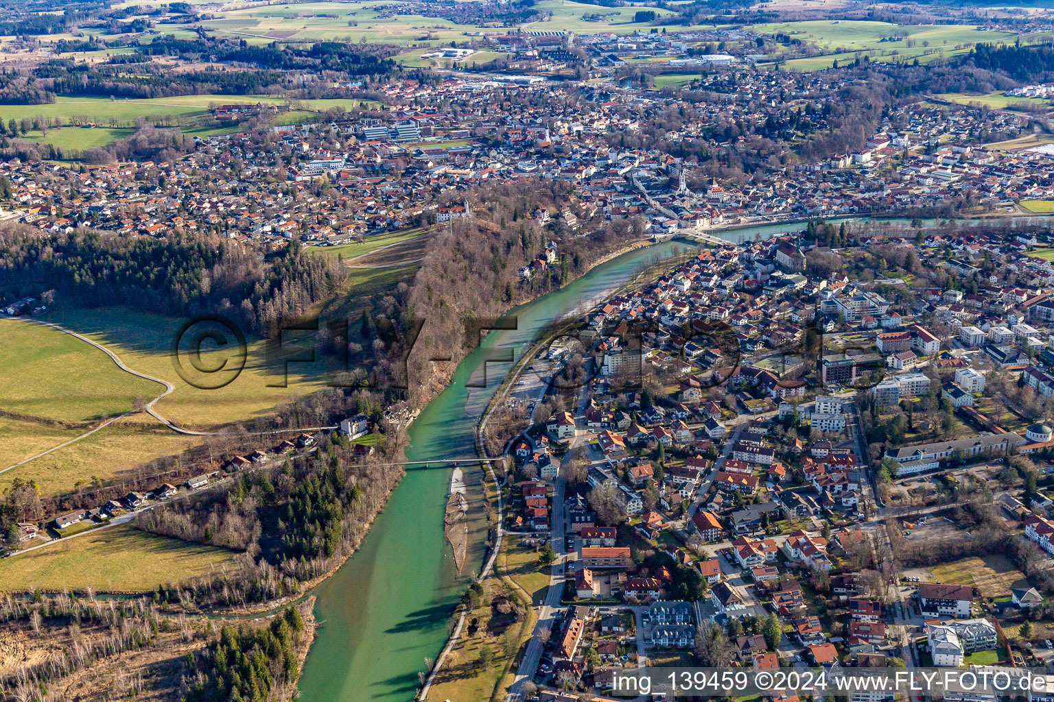 Course of the Isar in Bad Tölz in the state Bavaria, Germany