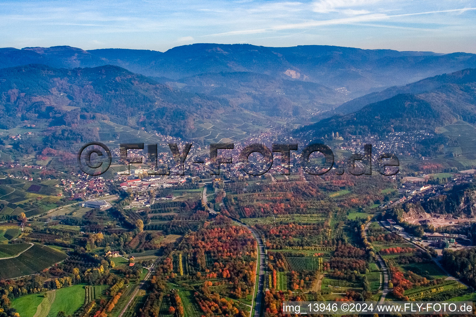 From the northwest in Kappelrodeck in the state Baden-Wuerttemberg, Germany