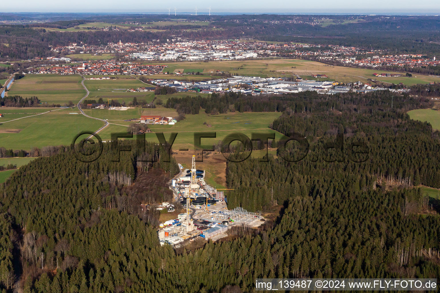 Aerial view of Eavor Geothermal Energy Geretsried with GKW in the district Gelting in Geretsried in the state Bavaria, Germany