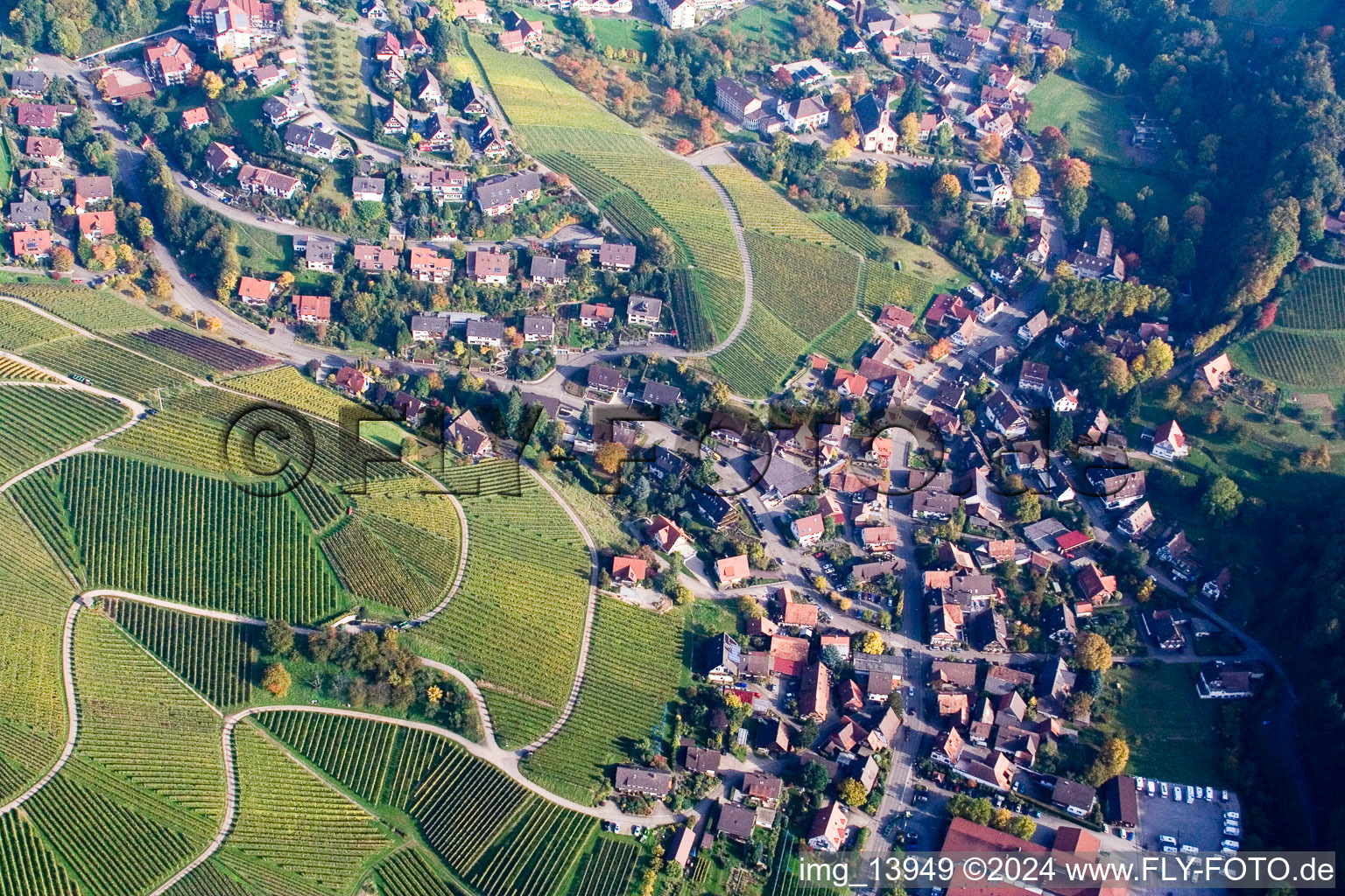Panorama from the local area and environment with wine yards in Sasbachwalden in the state Baden-Wurttemberg