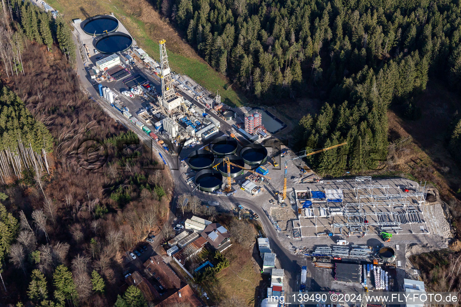 Oblique view of Eavor Geothermal Energy Geretsried with GKW in the district Gelting in Geretsried in the state Bavaria, Germany