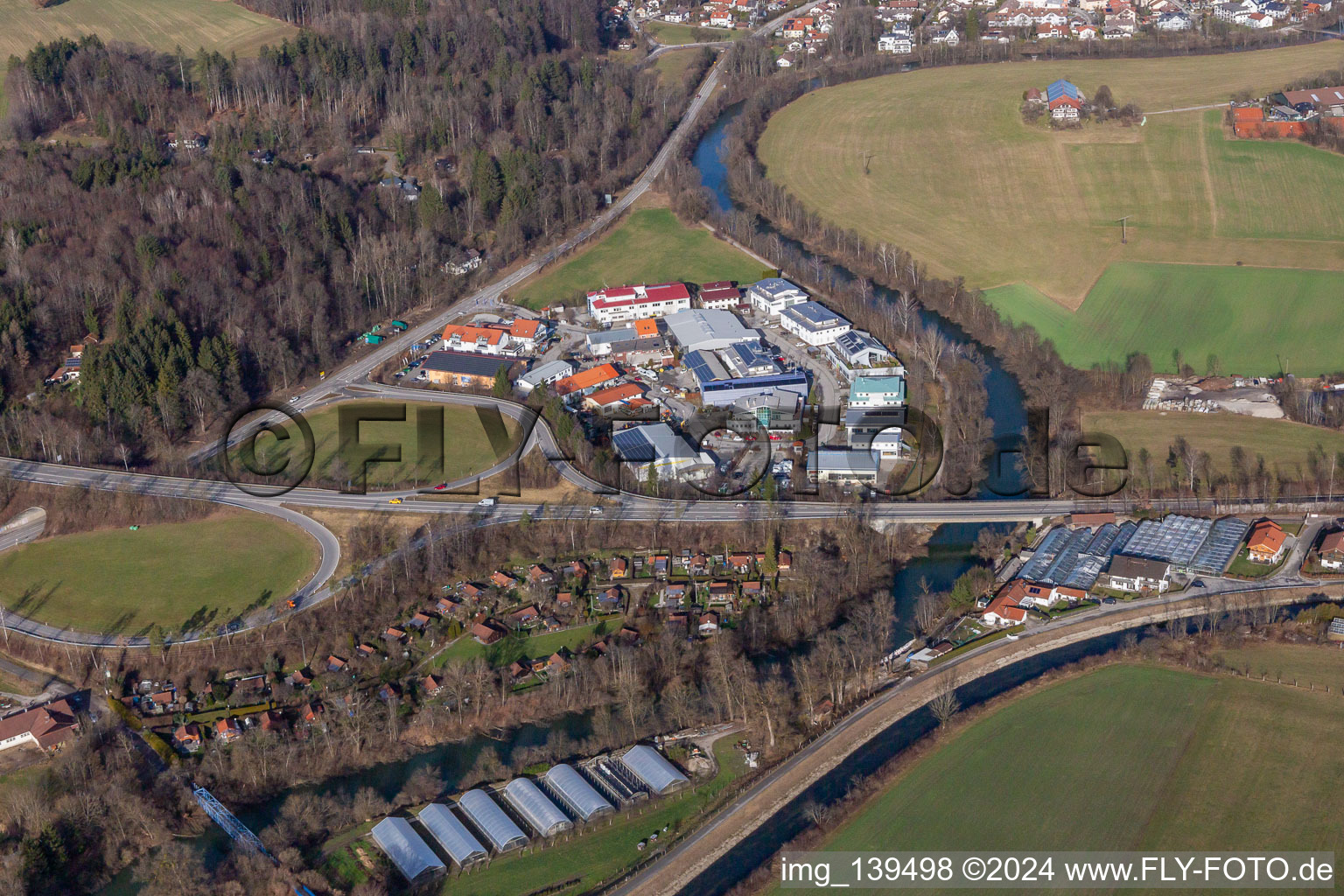 Industrial area on the Loisach in Wolfratshausen in the state Bavaria, Germany