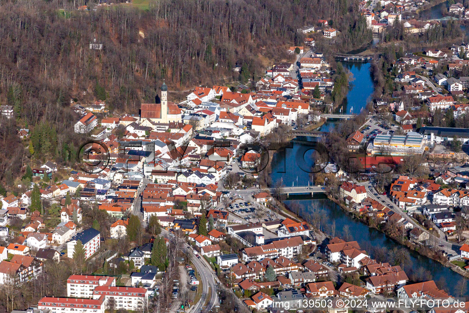 Old town on the Loisach in Wolfratshausen in the state Bavaria, Germany