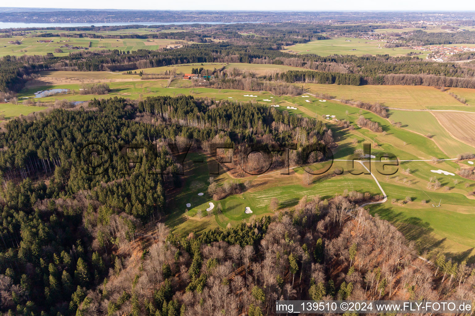 Aerial view of Golf Club Berkramerhof in the district Dorfen in Icking in the state Bavaria, Germany