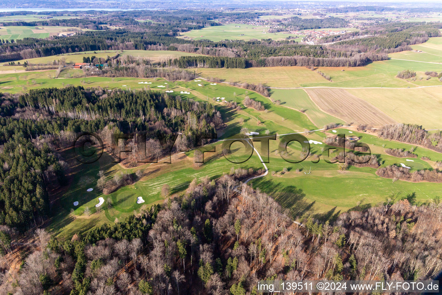 Aerial photograpy of Golf Club Berkramerhof in the district Dorfen in Icking in the state Bavaria, Germany