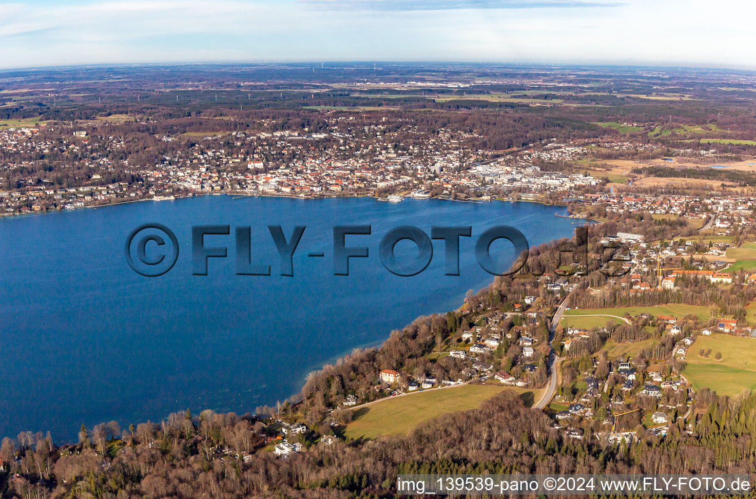 Aerial view of From the southeast in the district Percha in Starnberg in the state Bavaria, Germany