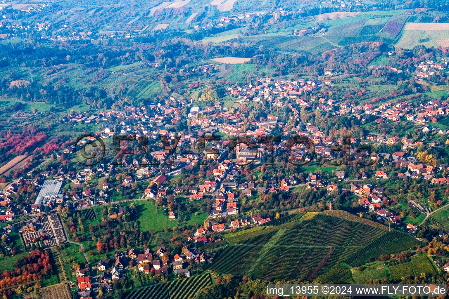 From the south in the district Aspich in Lauf in the state Baden-Wuerttemberg, Germany