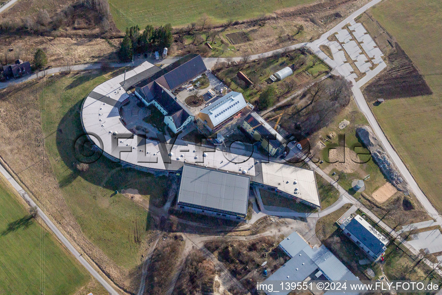 Aerial view of Montessori Biberkor School in the district Höhenrain in Berg in the state Bavaria, Germany