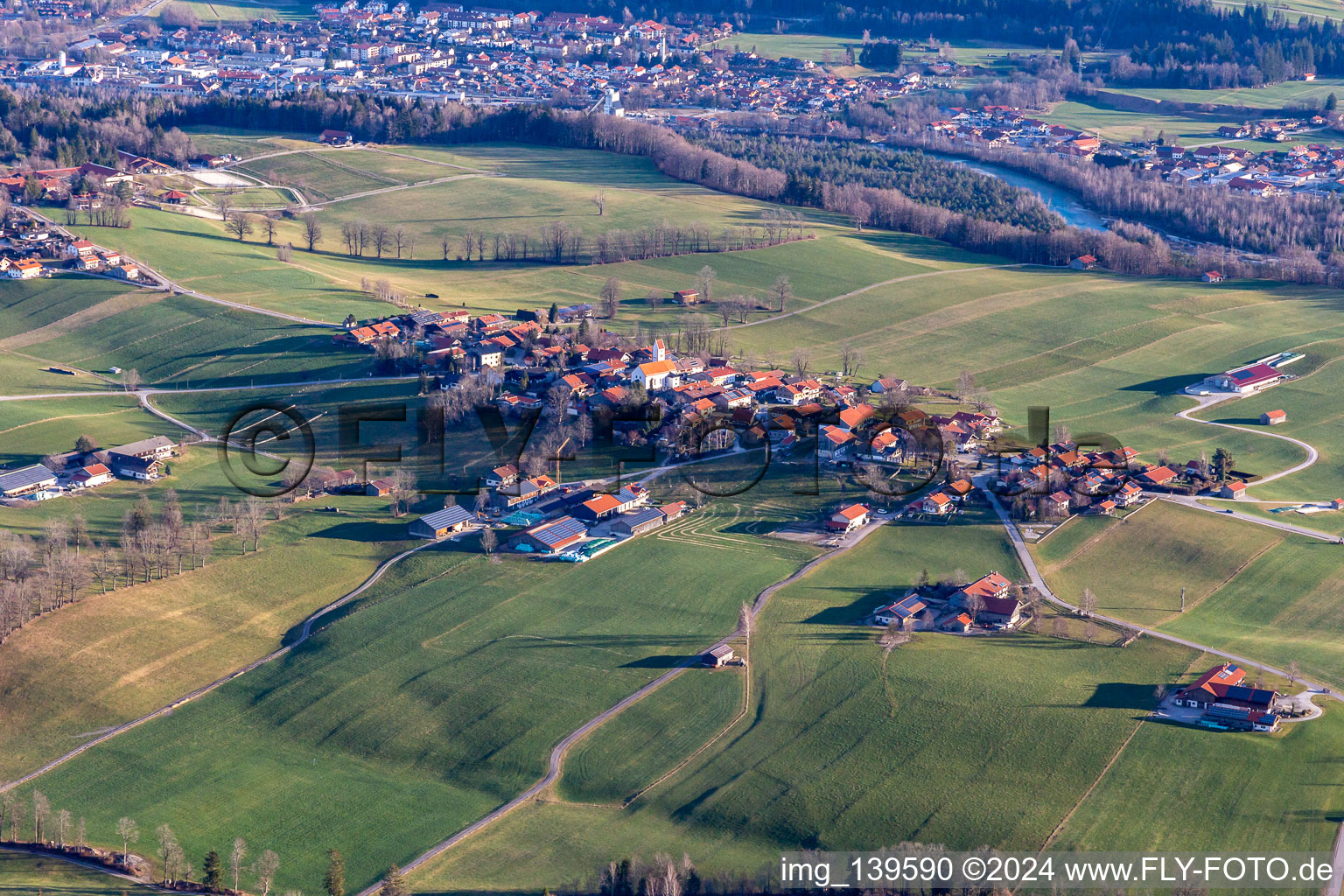 Aerial view of Wackersberg in the state Bavaria, Germany