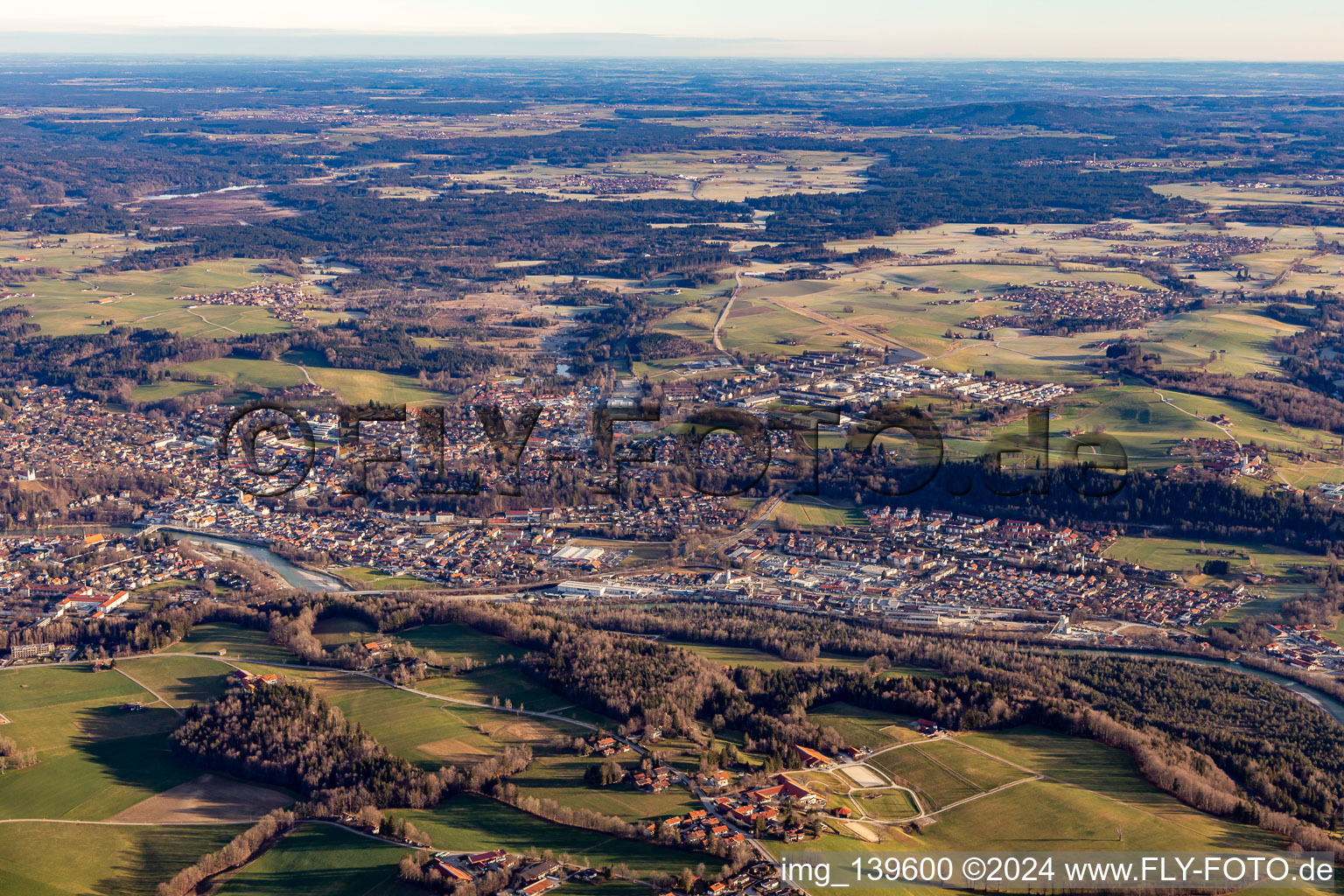 Aerial view of Bad Tölz in the state Bavaria, Germany