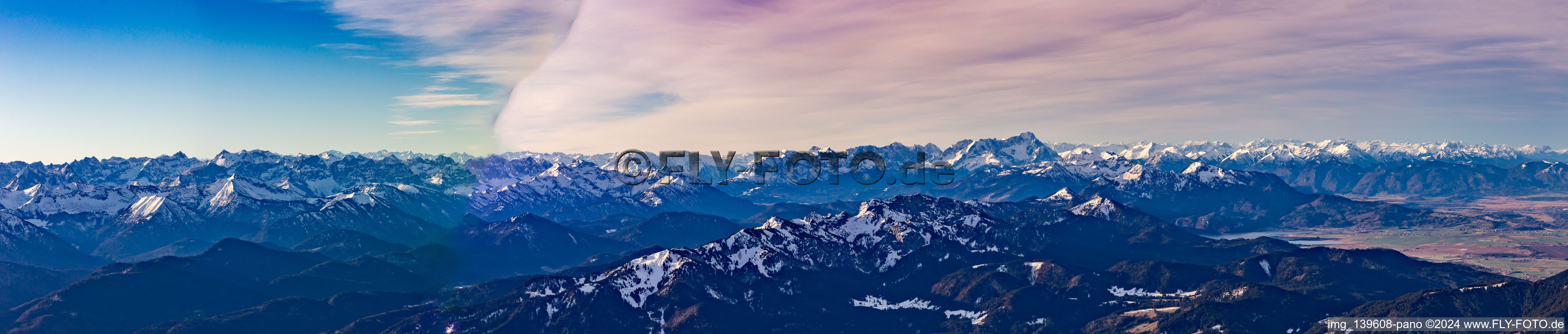 Alpine panorama around the Zugspitze from the northeast in Garmisch-Partenkirchen in the state Bavaria, Germany