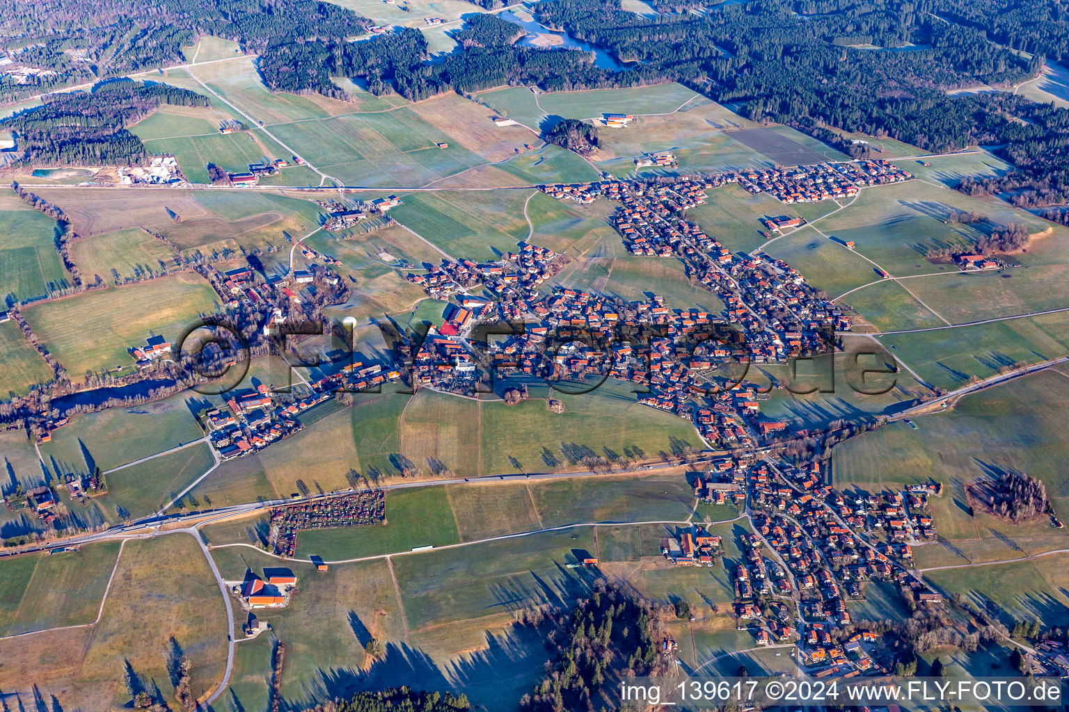 Aerial view of Reichersbeuern in the state Bavaria, Germany