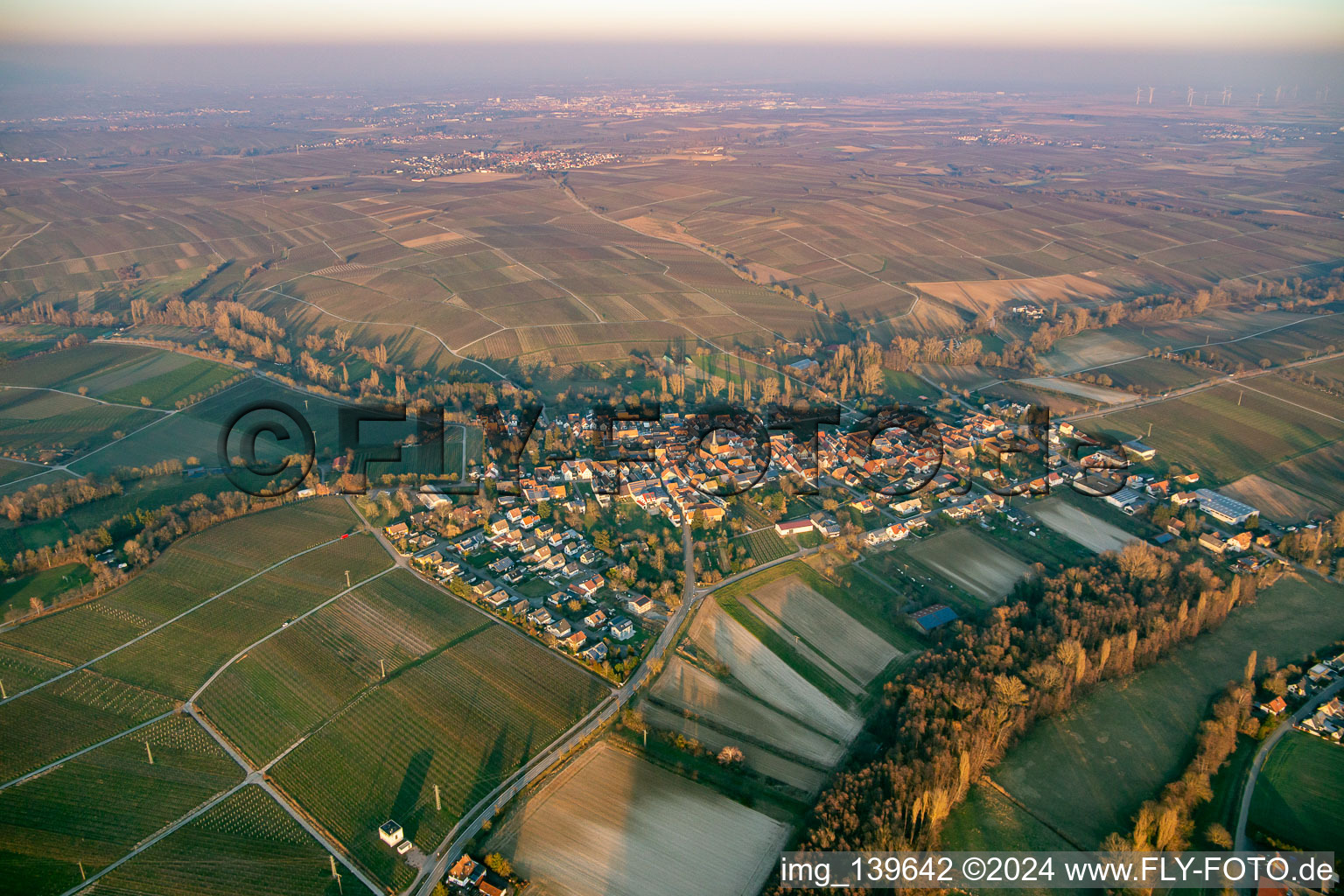 In winter in the evening in the district Heuchelheim in Heuchelheim-Klingen in the state Rhineland-Palatinate, Germany