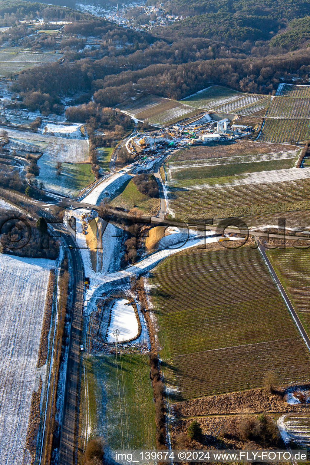 Tunnel construction site in winter with snow in Dörrenbach in the state Rhineland-Palatinate, Germany