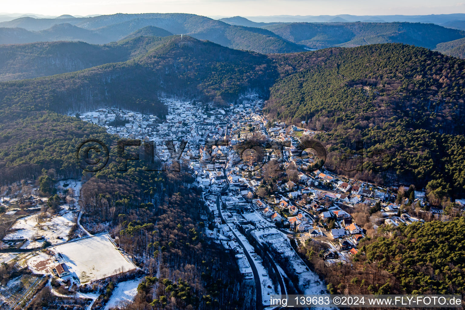 The Sleeping Beauty of the Palatinate in winter with snow in Dörrenbach in the state Rhineland-Palatinate, Germany