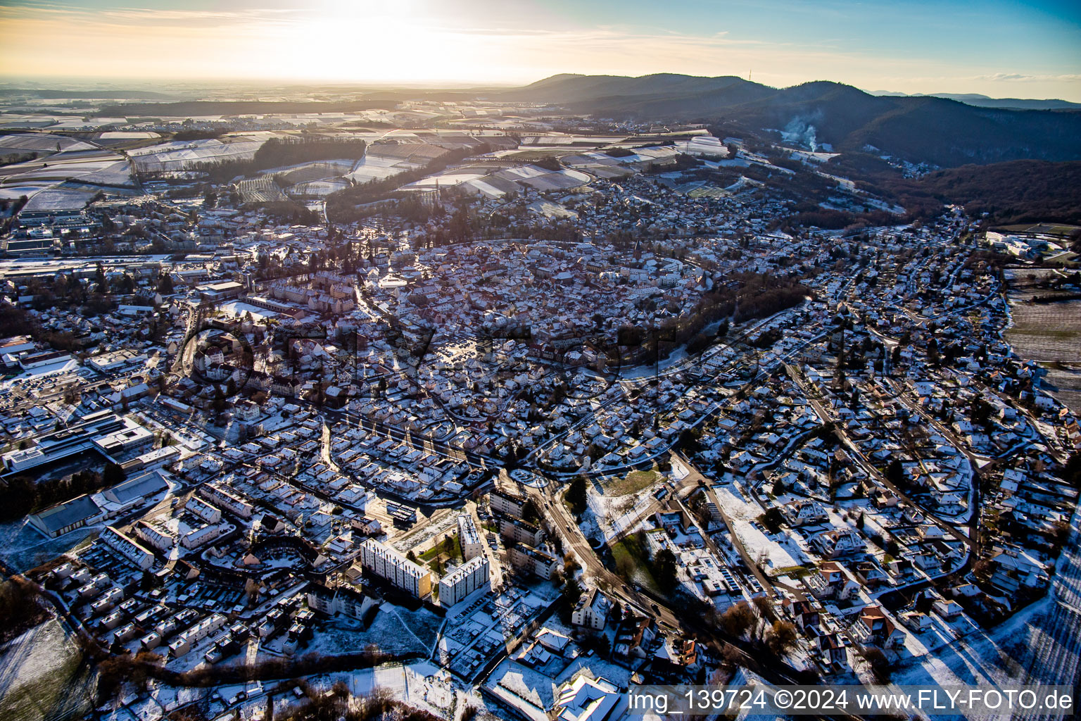 In winter with snow from the northeast in Wissembourg in the state Bas-Rhin, France