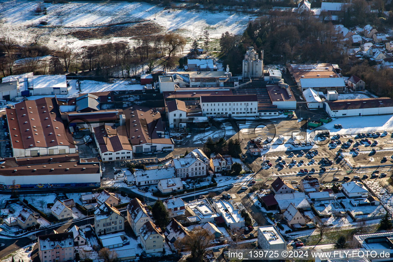 Aerial view of Burstner SA in Wissembourg in the state Bas-Rhin, France