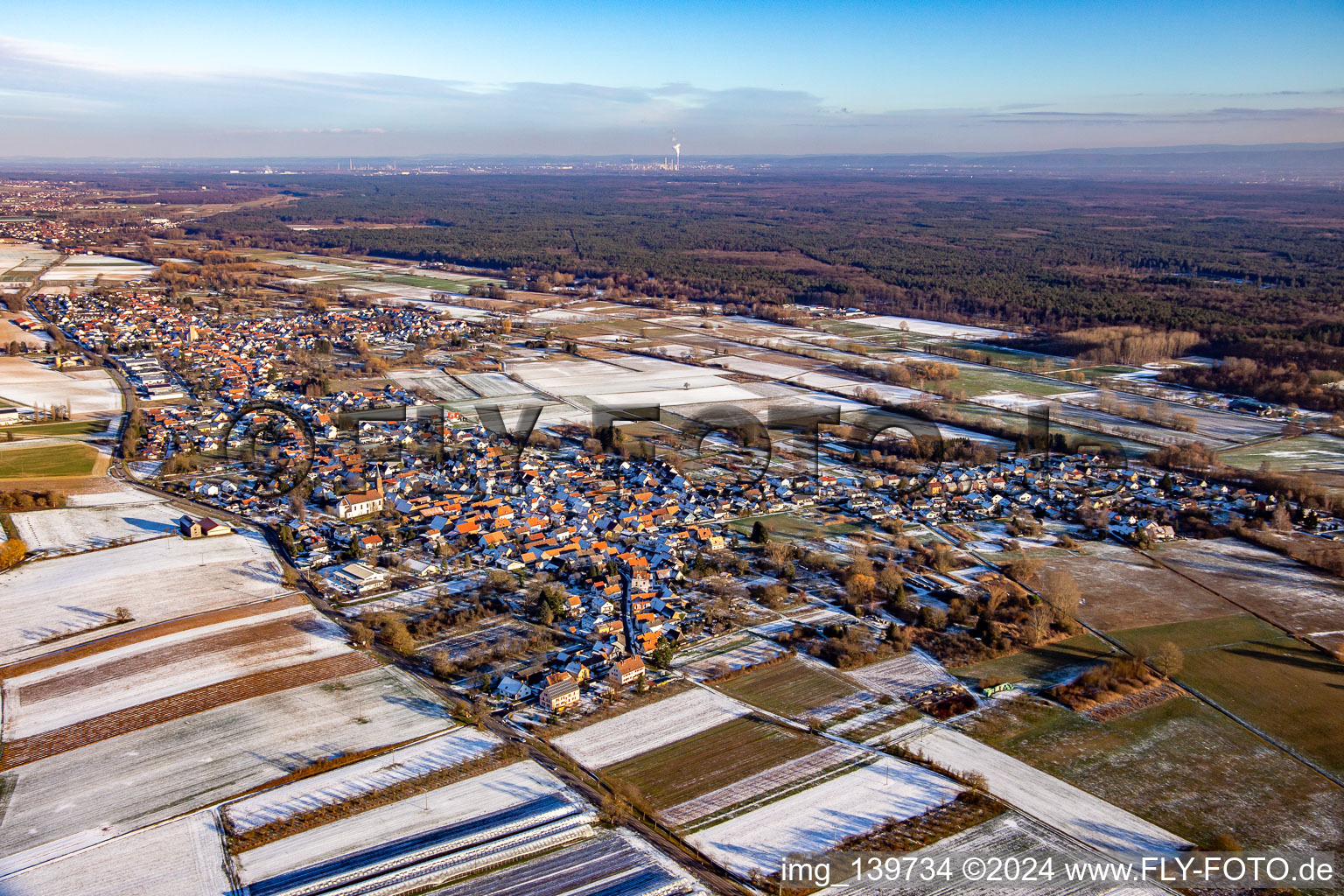 In winter with snow from the west in Kapsweyer in the state Rhineland-Palatinate, Germany