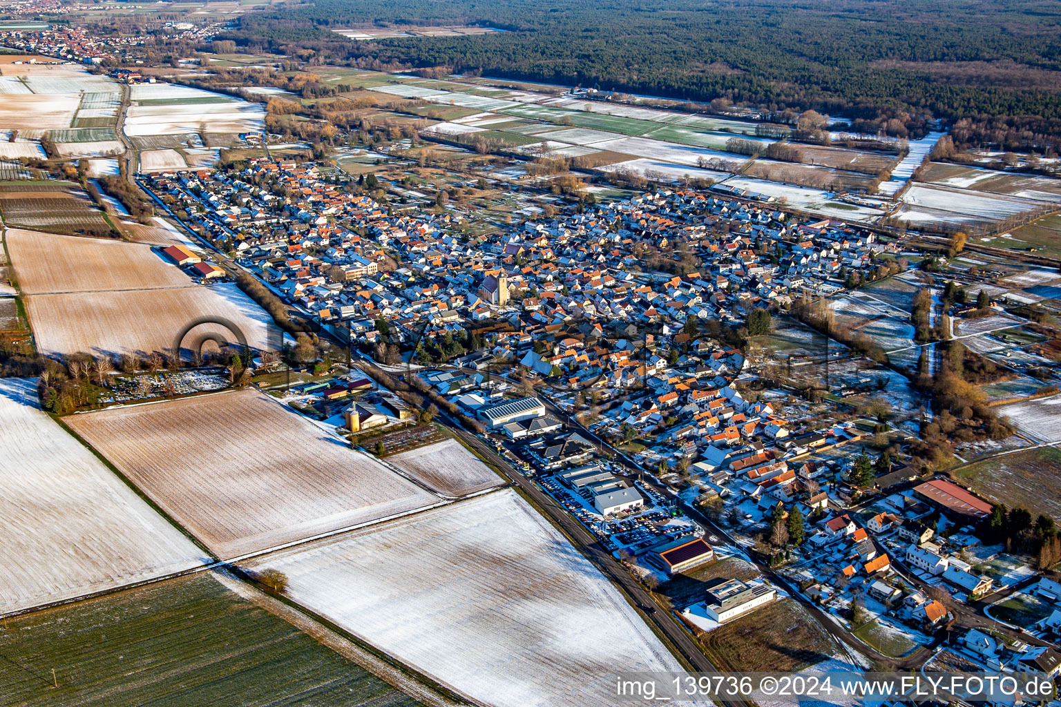 In winter with snow from the west in Steinfeld in the state Rhineland-Palatinate, Germany