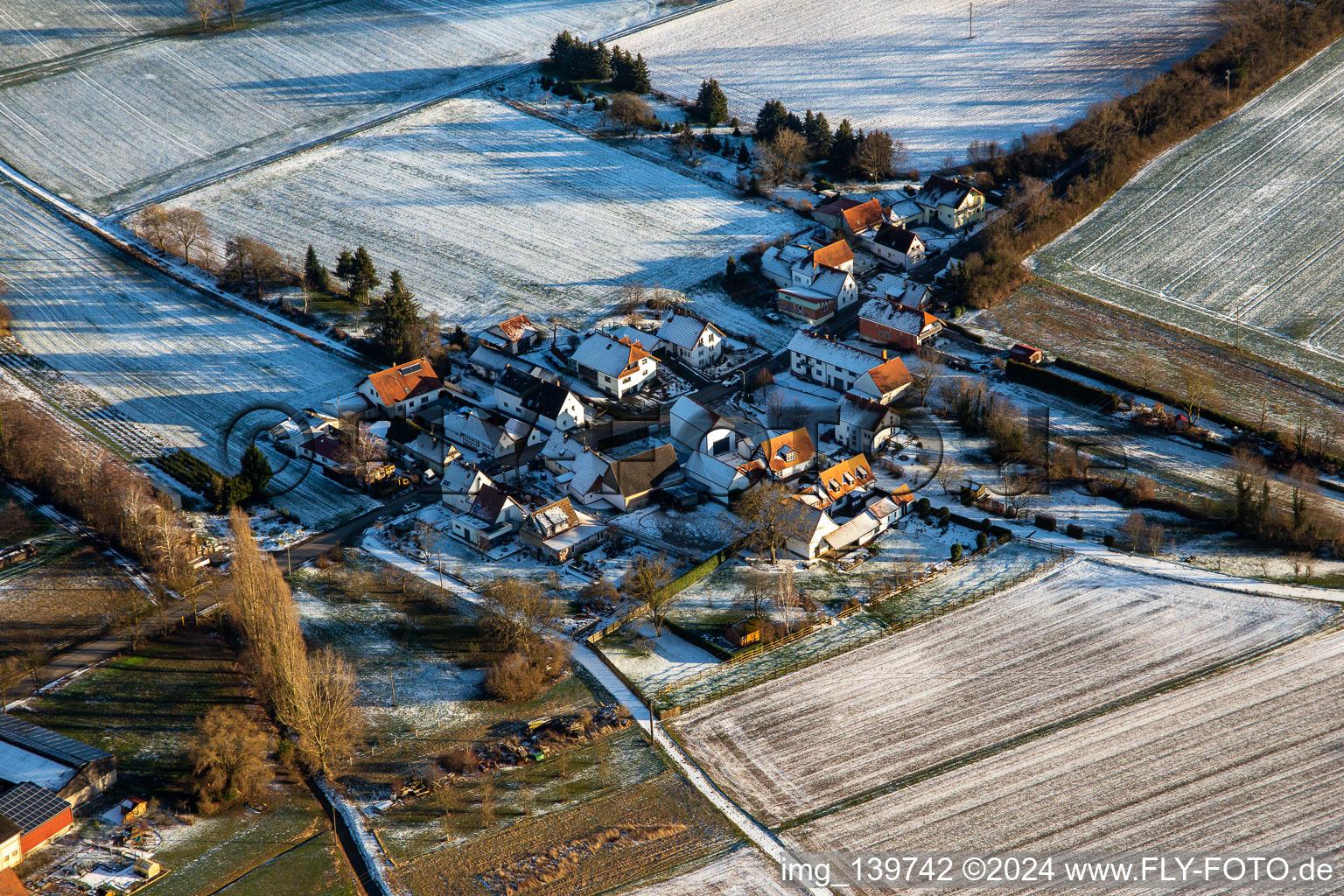 In winter with snow from the northwest in the district Kleinsteinfeld in Steinfeld in the state Rhineland-Palatinate, Germany