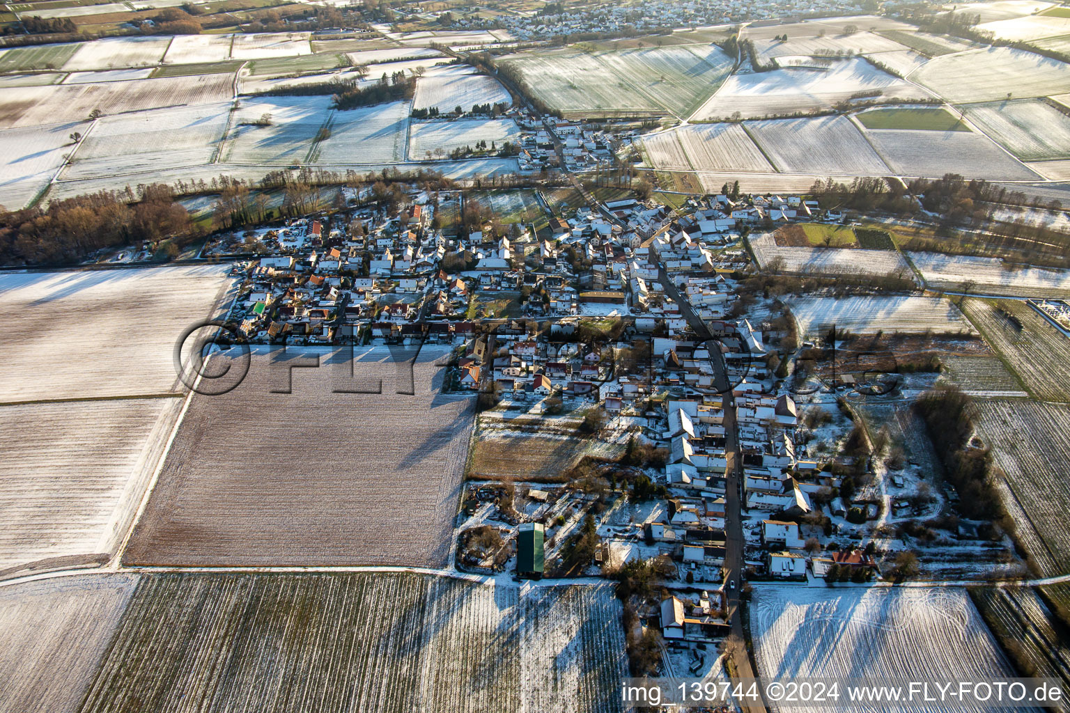 In winter with snow from the north in the district Kleinsteinfeld in Niederotterbach in the state Rhineland-Palatinate, Germany