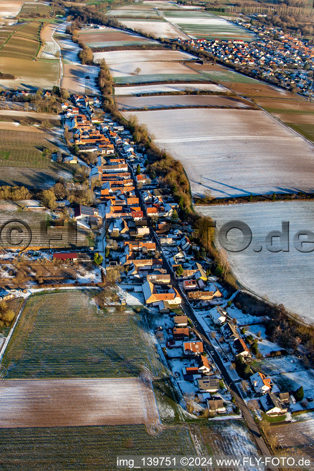 In winter with snow from the west in Vollmersweiler in the state Rhineland-Palatinate, Germany