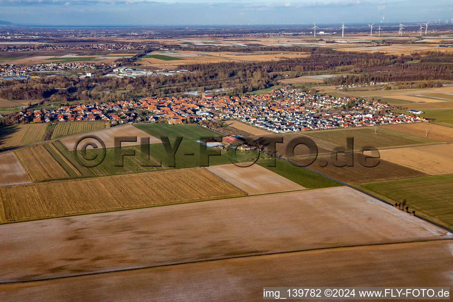 Aerial view of From the southwest in Steinweiler in the state Rhineland-Palatinate, Germany