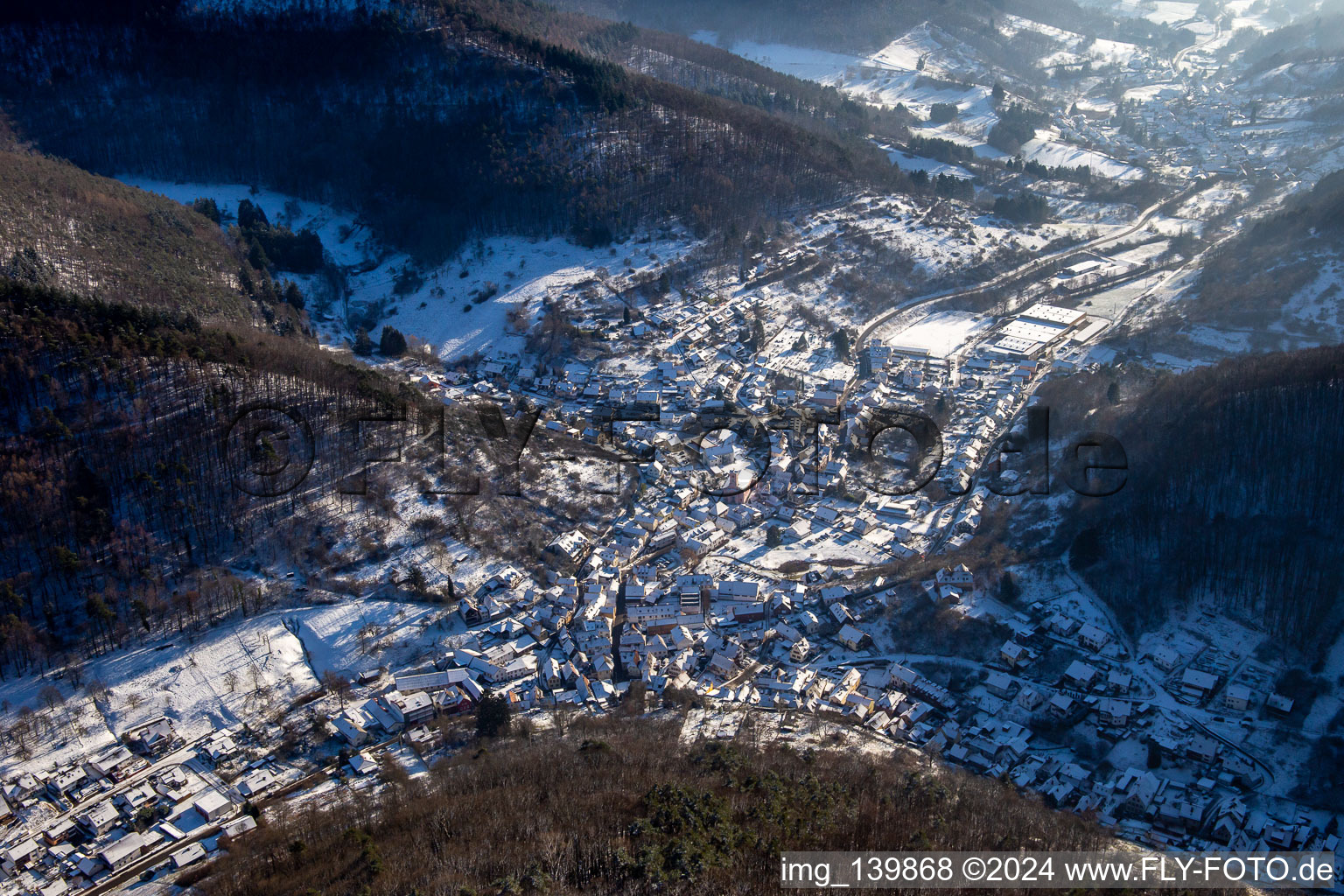 From the northwest in winter when there is snow in Ramberg in the state Rhineland-Palatinate, Germany