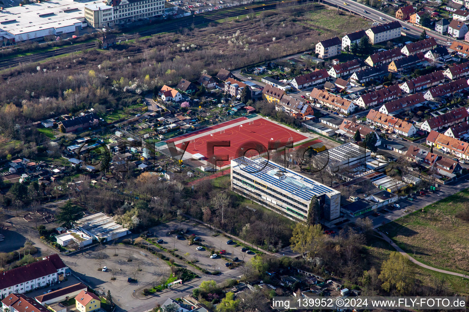 Eduard-Spranger-Gymnasium and new sports fields in the district Queichheim in Landau in der Pfalz in the state Rhineland-Palatinate, Germany