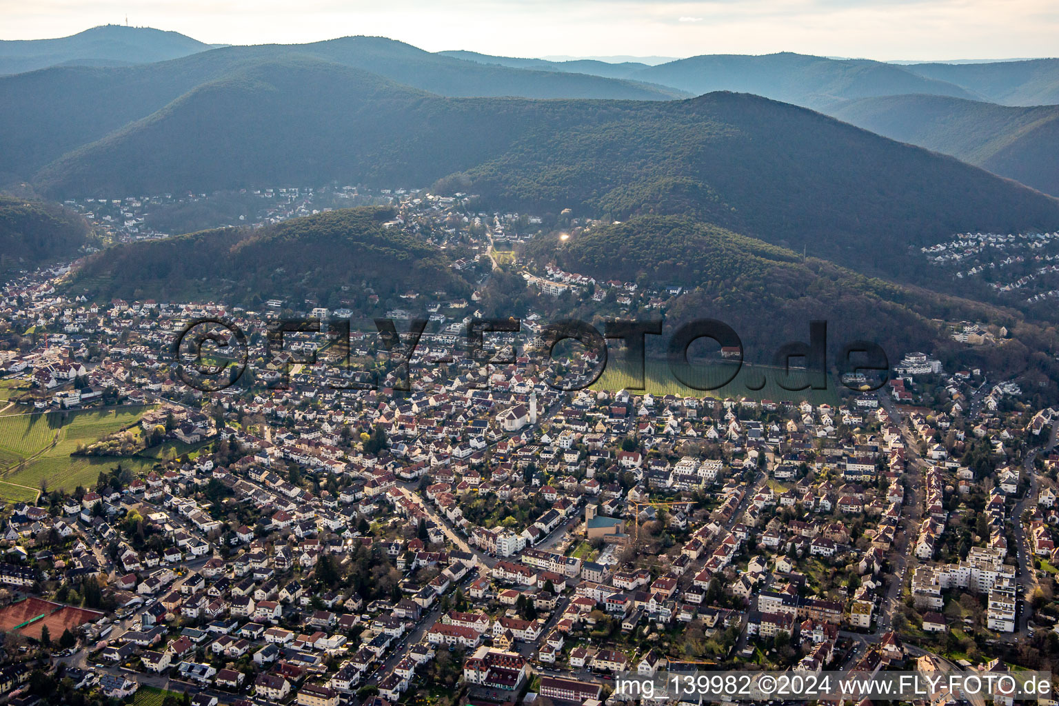 Aerial photograpy of Neustadt an der Weinstraße in the state Rhineland-Palatinate, Germany