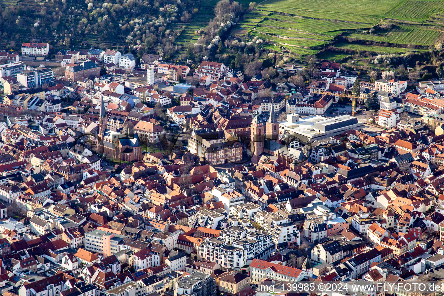 St. Marien, market square and collegiate church in Neustadt an der Weinstraße in the state Rhineland-Palatinate, Germany