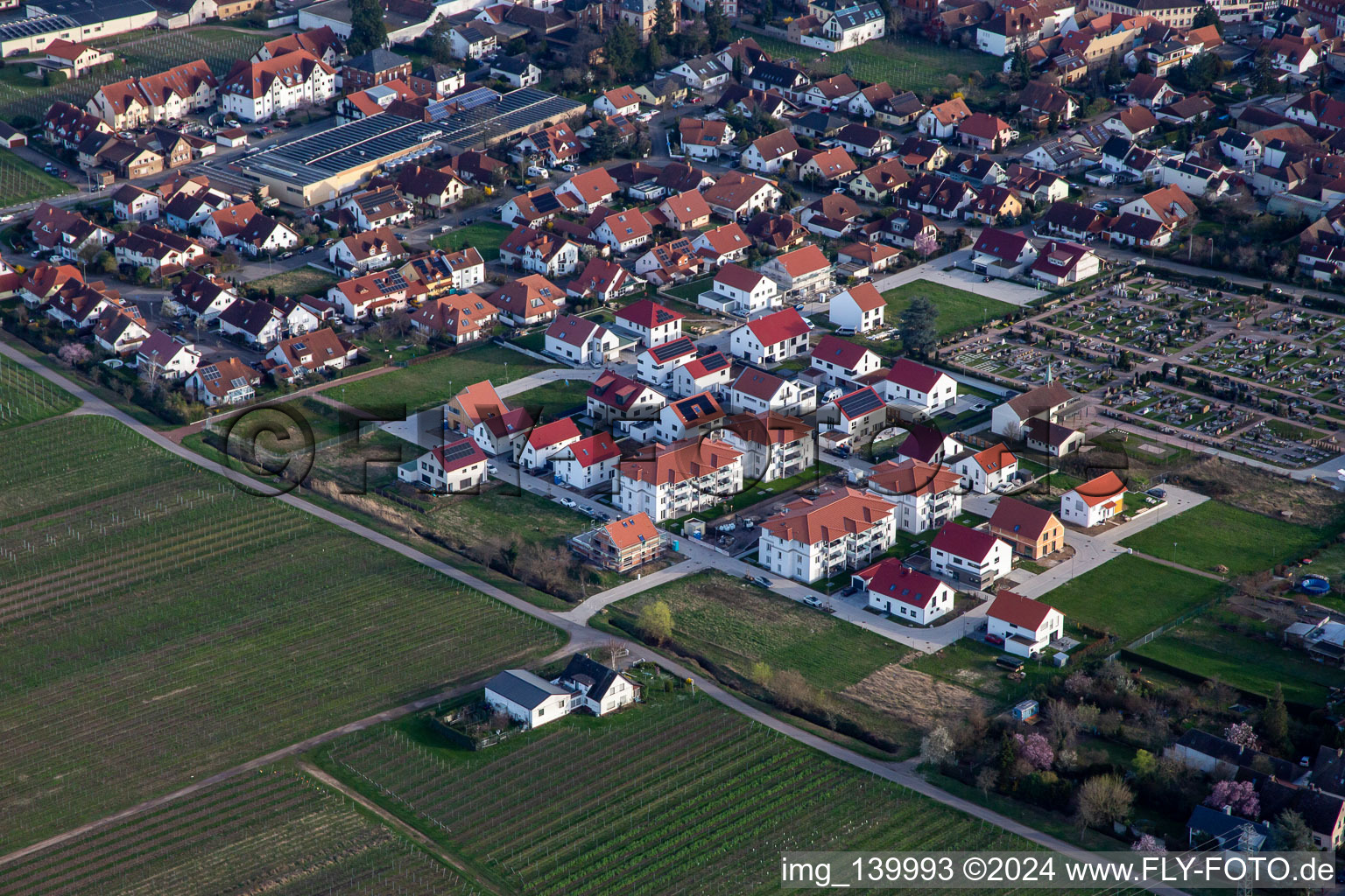 New development area in the sandy meadows in Maikammer in the state Rhineland-Palatinate, Germany