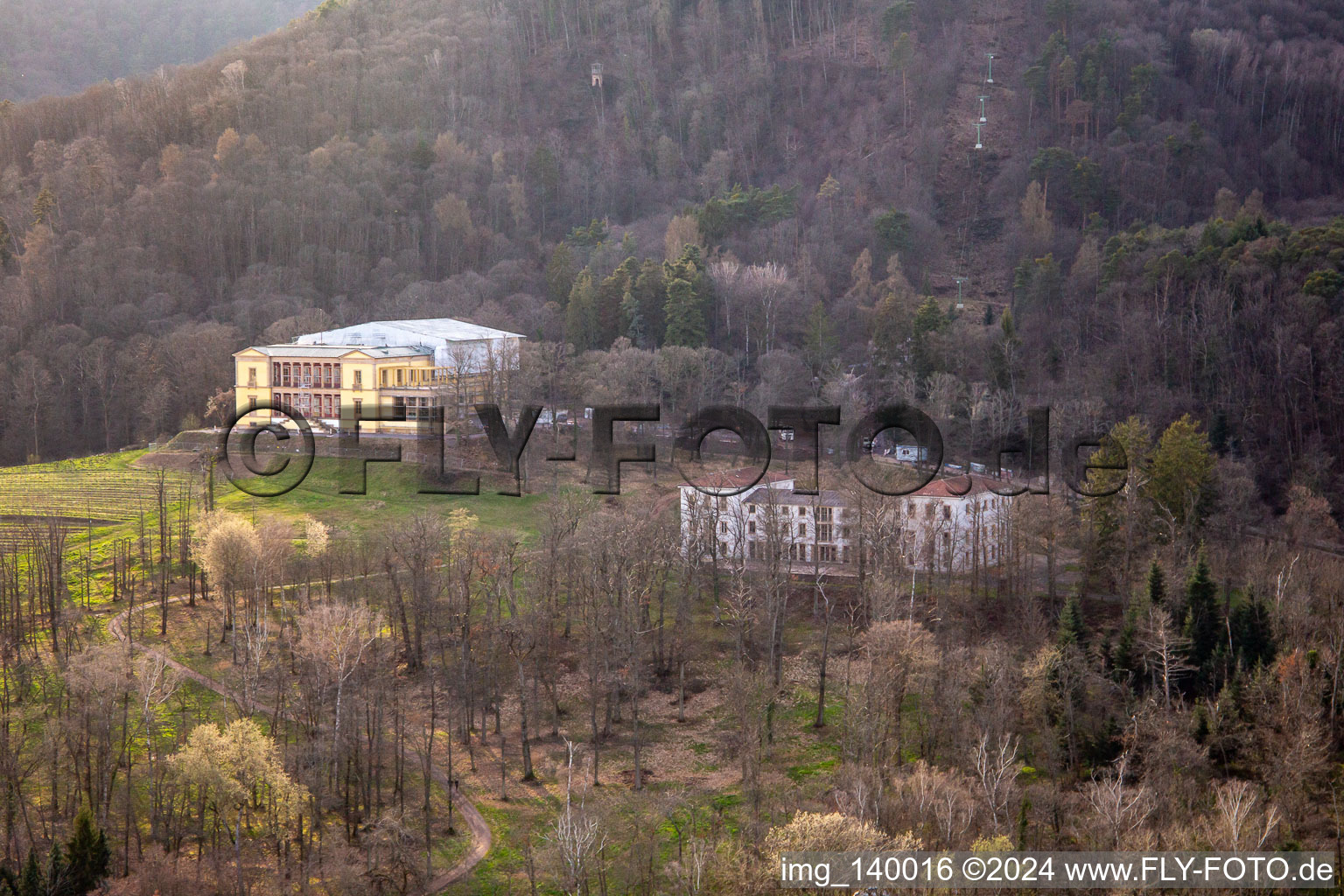 Villa Ludwigshöhe Castle in Edenkoben in the state Rhineland-Palatinate, Germany from the plane