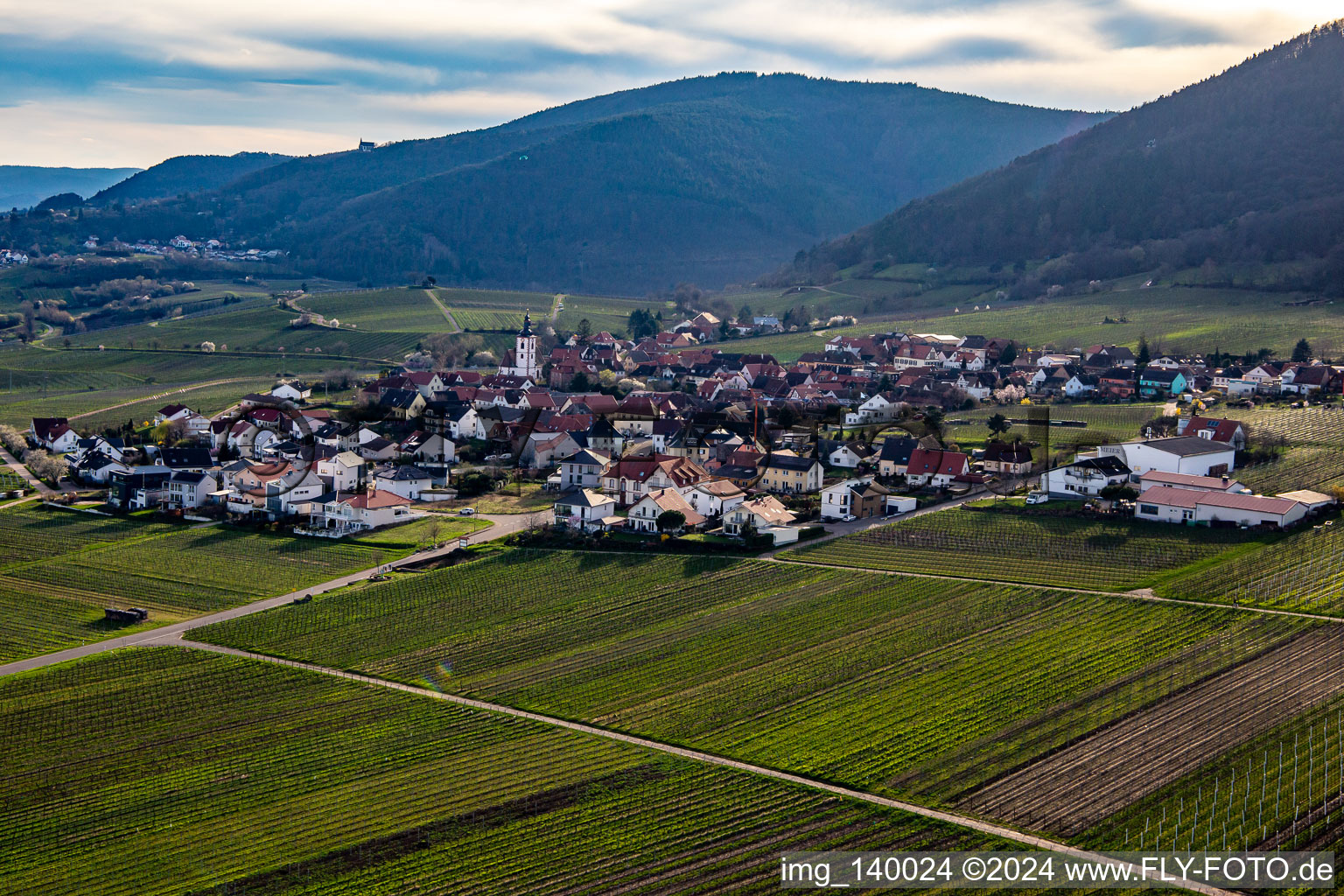 From the northeast in Weyher in der Pfalz in the state Rhineland-Palatinate, Germany