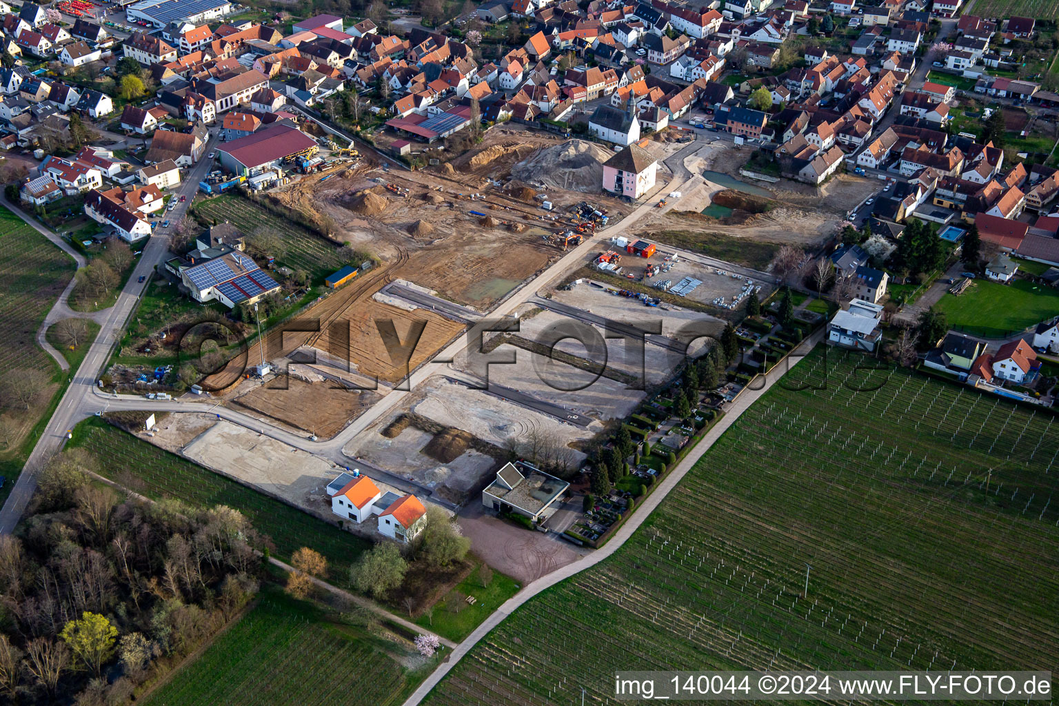 New development area at the former Böchinger Castle and cemetery Böchingen in Böchingen in the state Rhineland-Palatinate, Germany