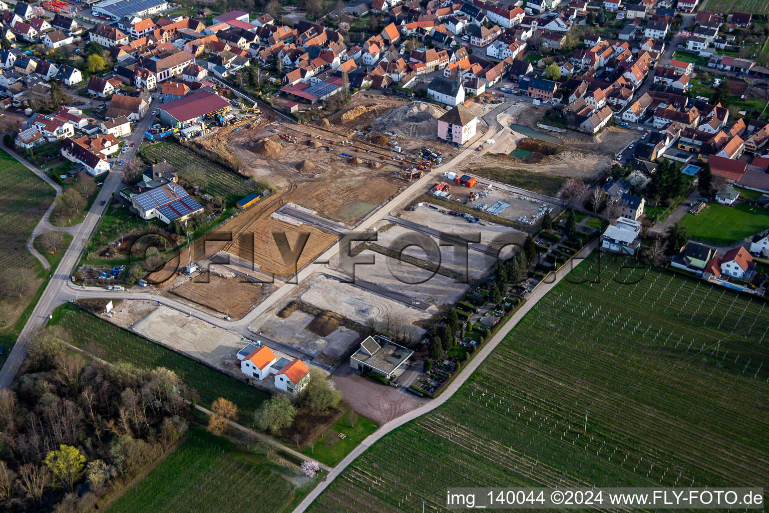 New development area at the former Böchinger Castle and Cemetery Böchingen in Böchingen in the state Rhineland-Palatinate, Germany