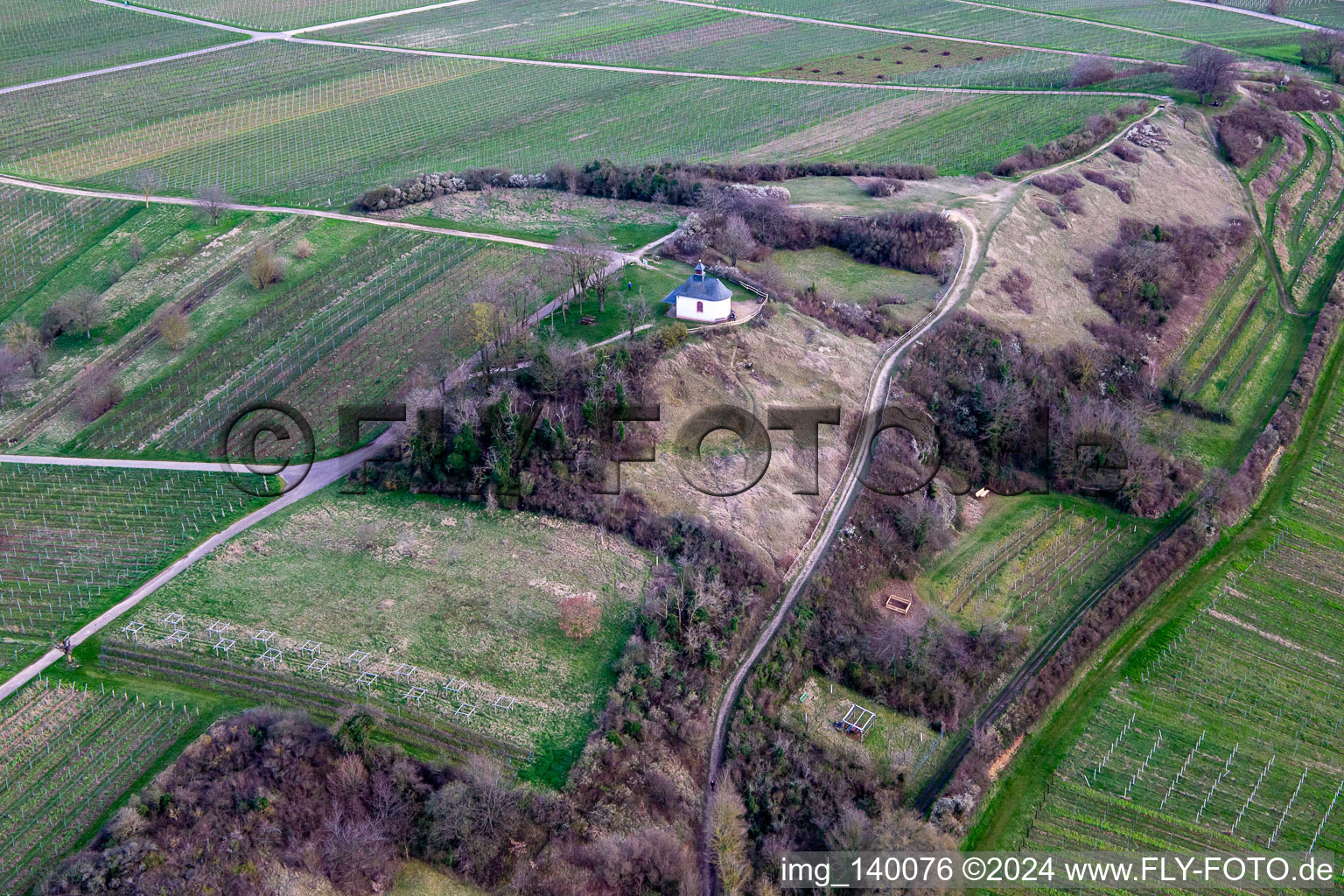 Aerial photograpy of Kleine Kalmit Nature Reserve in spring in the district Arzheim in Landau in der Pfalz in the state Rhineland-Palatinate, Germany